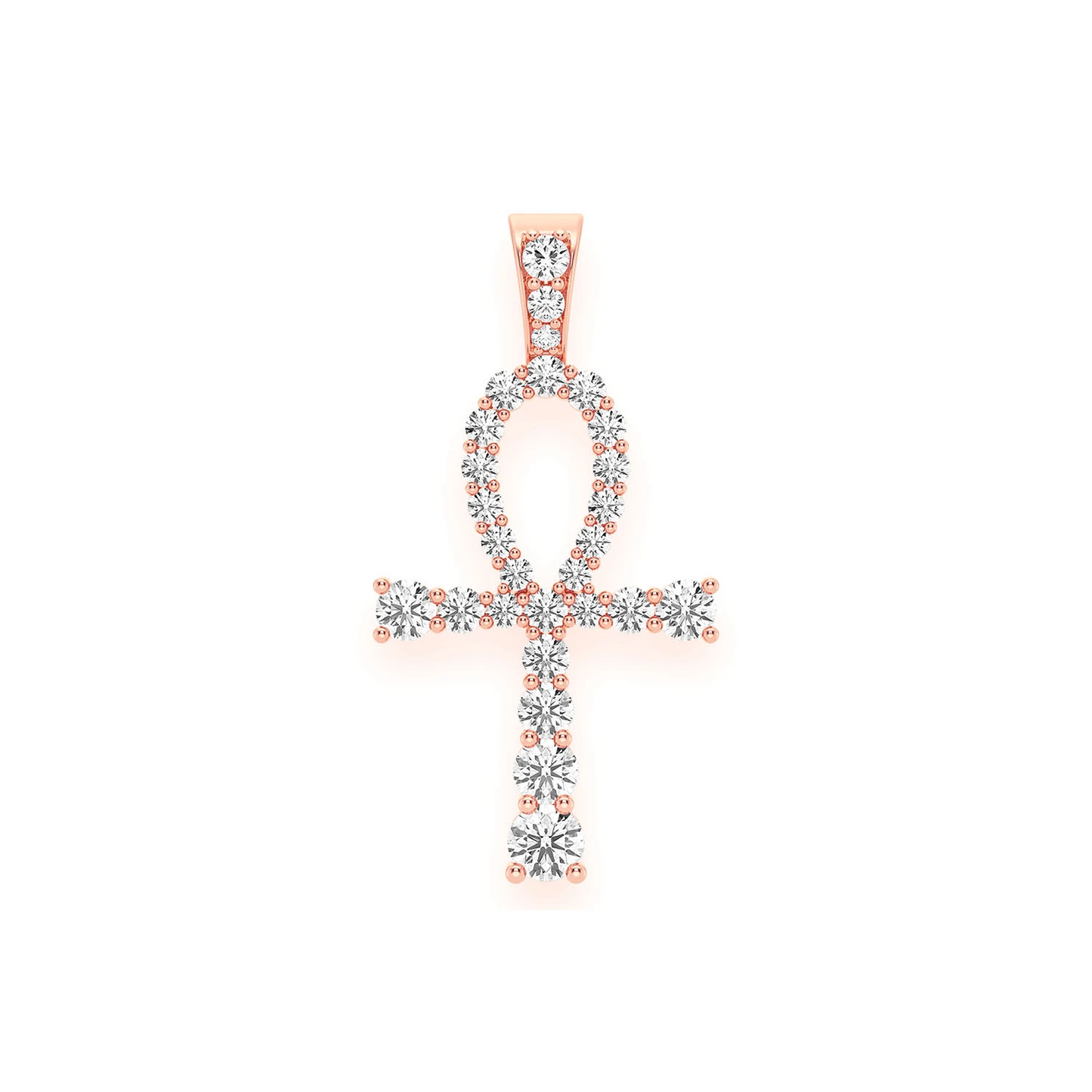 Graduated Ankh Diamond Pendant in 14K rose gold, front view