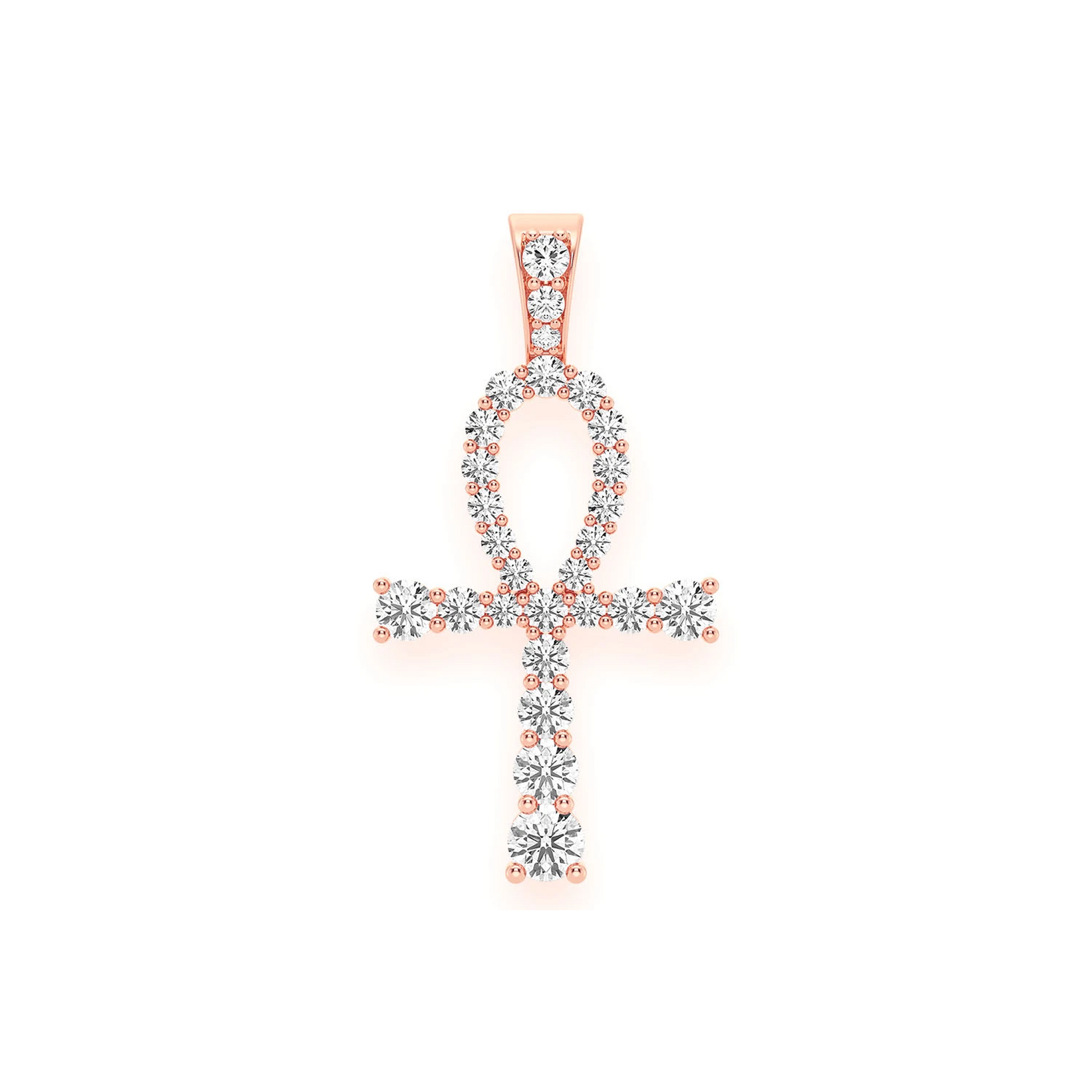 Graduated Ankh Diamond Pendant in 14K rose gold, front view