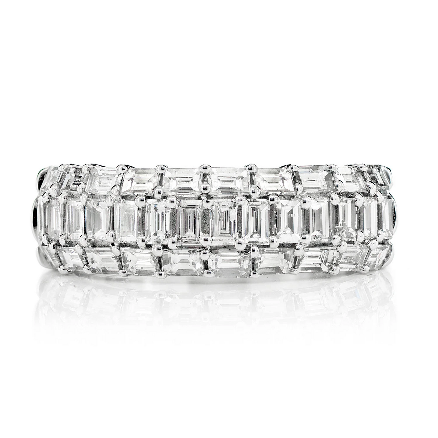 Three Row Prong Set Baguette Diamond Band Ring