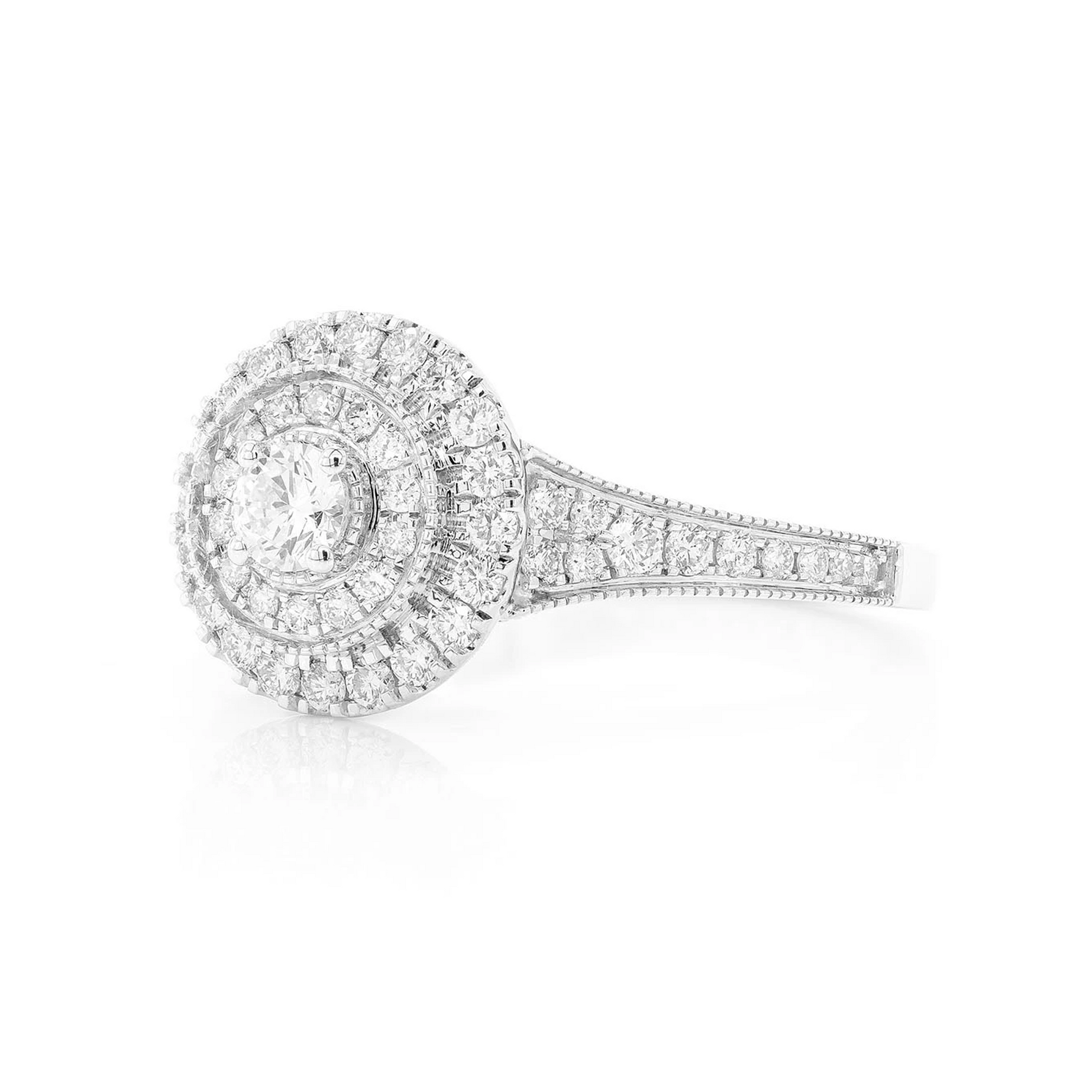Two Tier Round Diamond Ring in 14K white gold, detail view