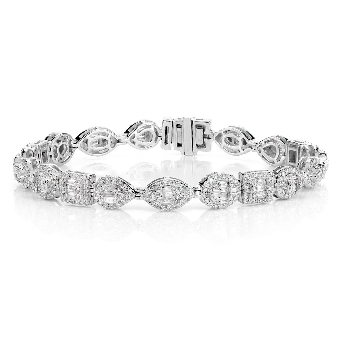 Baguette and Round Multi Shape Link Diamond Bracelet