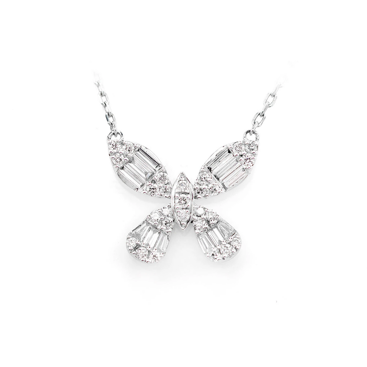 Baguette and Round Butterfly Diamond Necklace