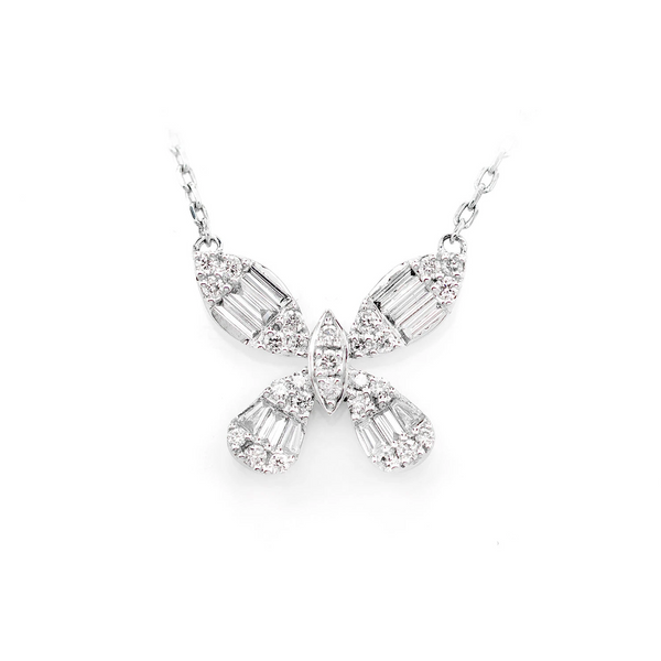 Baguette and Round Butterfly Diamond Necklace