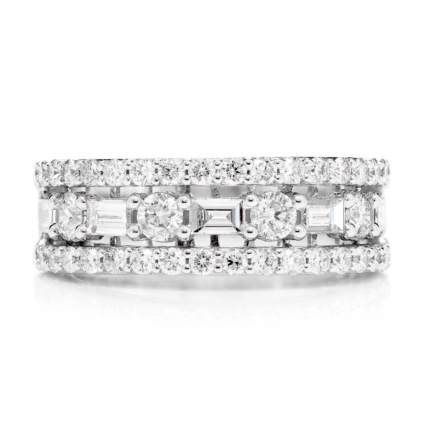 Round and Baguette Bridge Diamond Band Ring