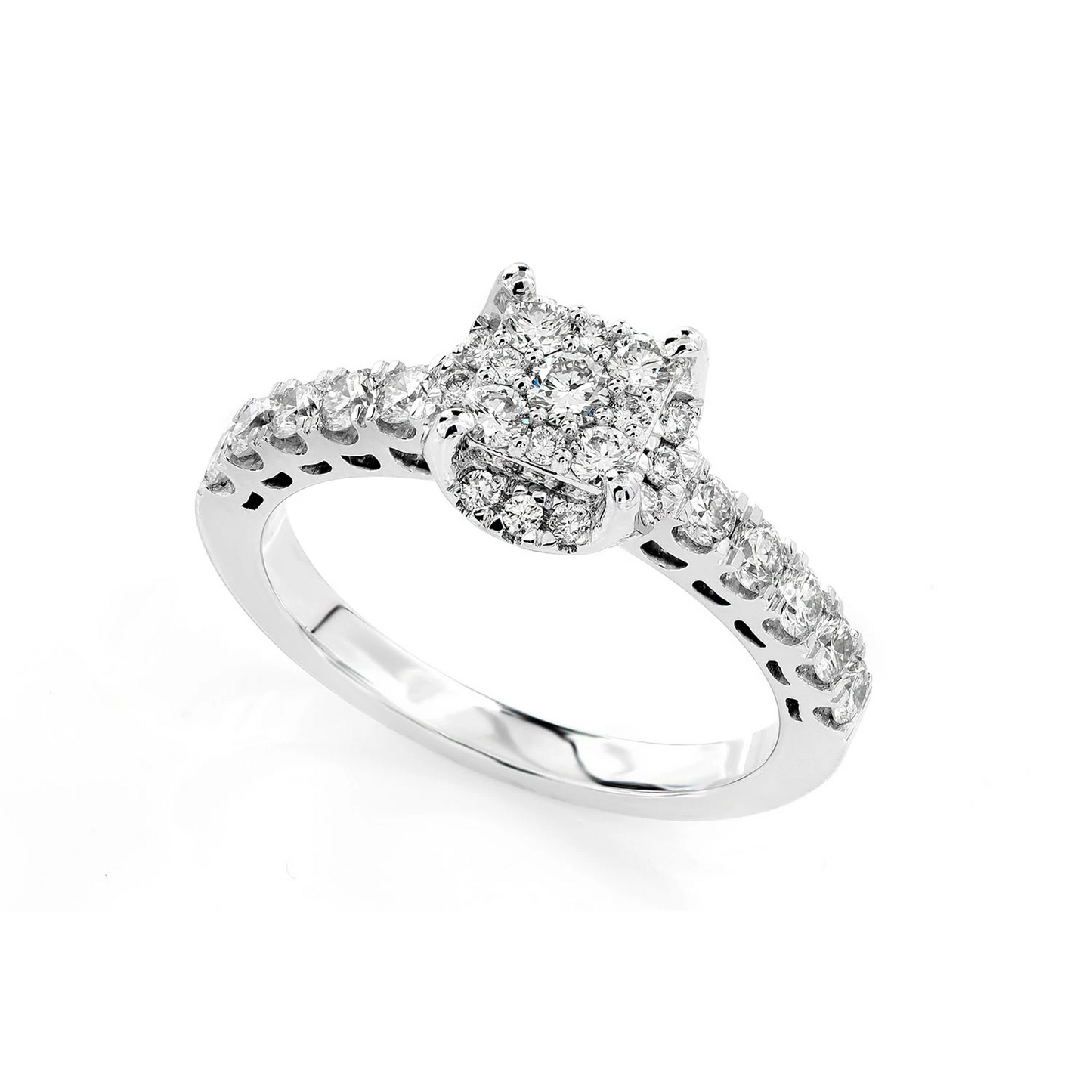 Square Cluster Halo Diamond Engagement Ring