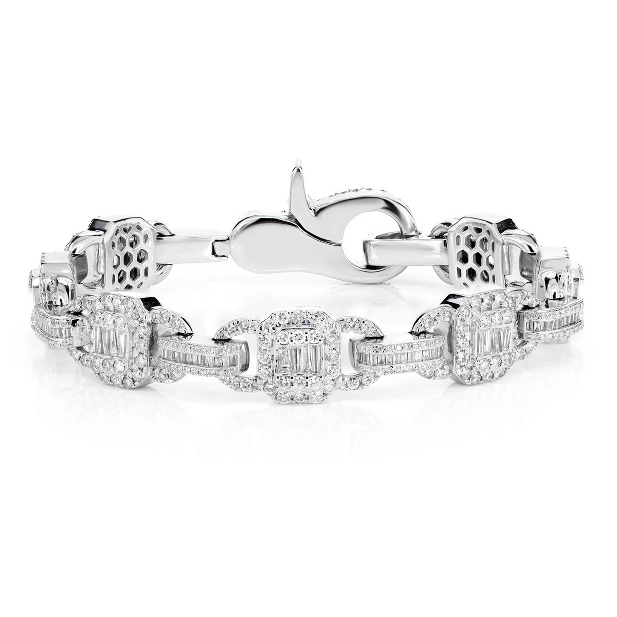 Square Frame Baguette and Round Diamond Link Bracelet