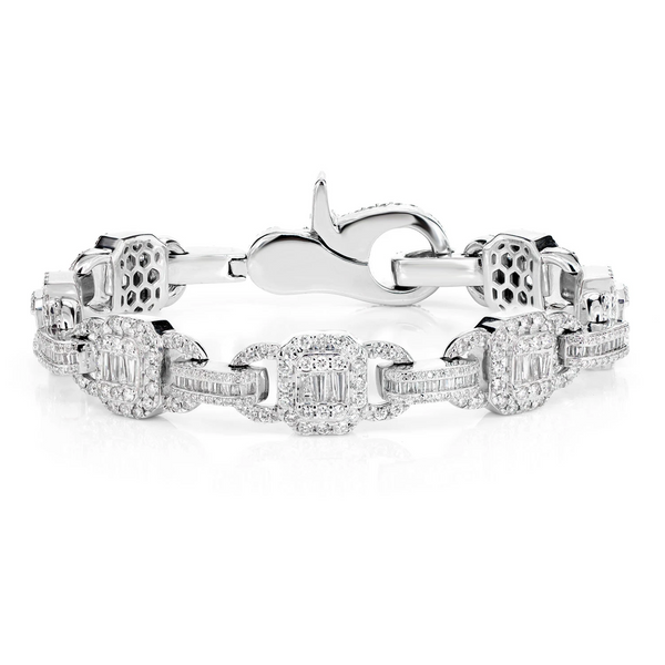 Square Frame Baguette and Round Diamond Link Bracelet