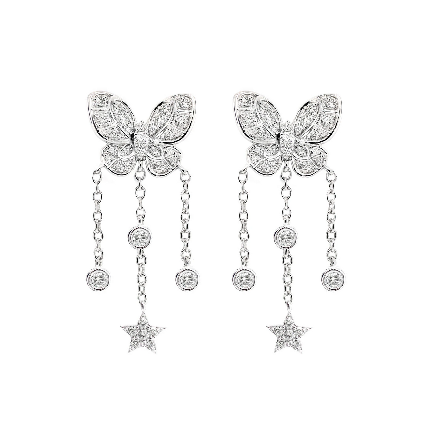 Butterfly Star Diamond Drops in 14K white gold, front view