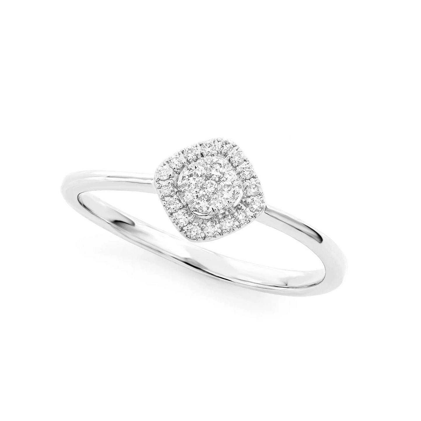 Rhombus Diamond Halo Ring in 14K white gold, angled view
