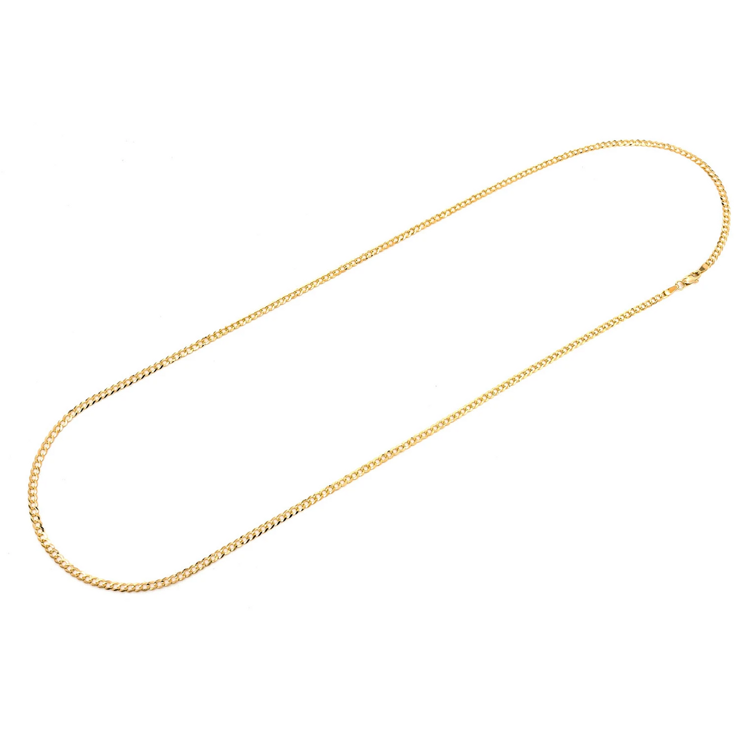 Flat Curb Gold Chain in 14K yellow gold, 2.5mm width, detail view