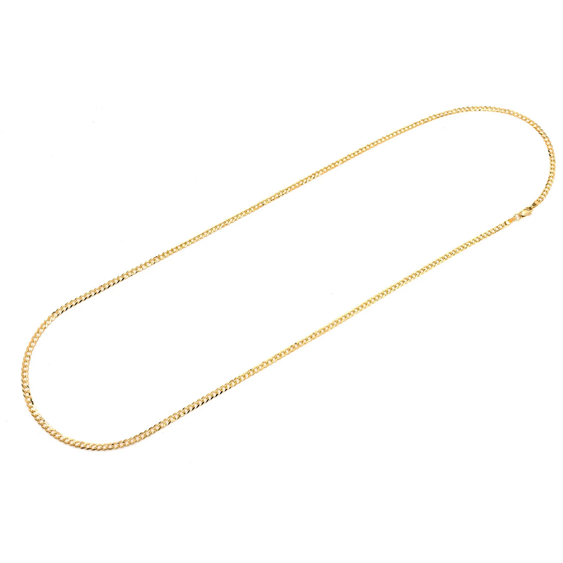 Flat Curb Gold Chain in 14K yellow gold, 2.5mm width, detail view