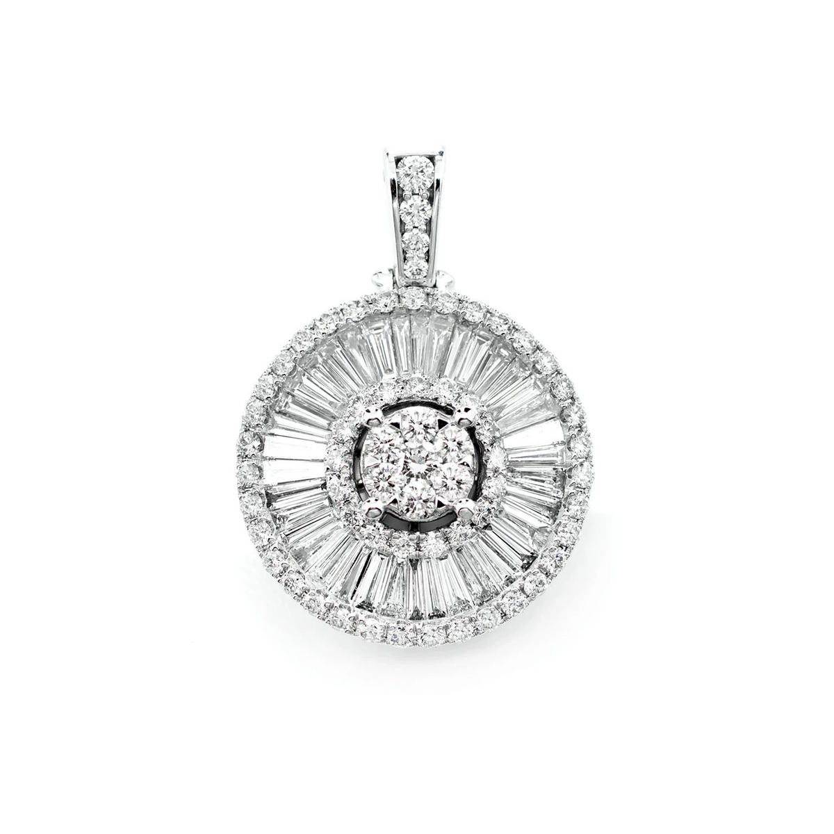 Round and Baguette Cluster Halo Diamond Pendant