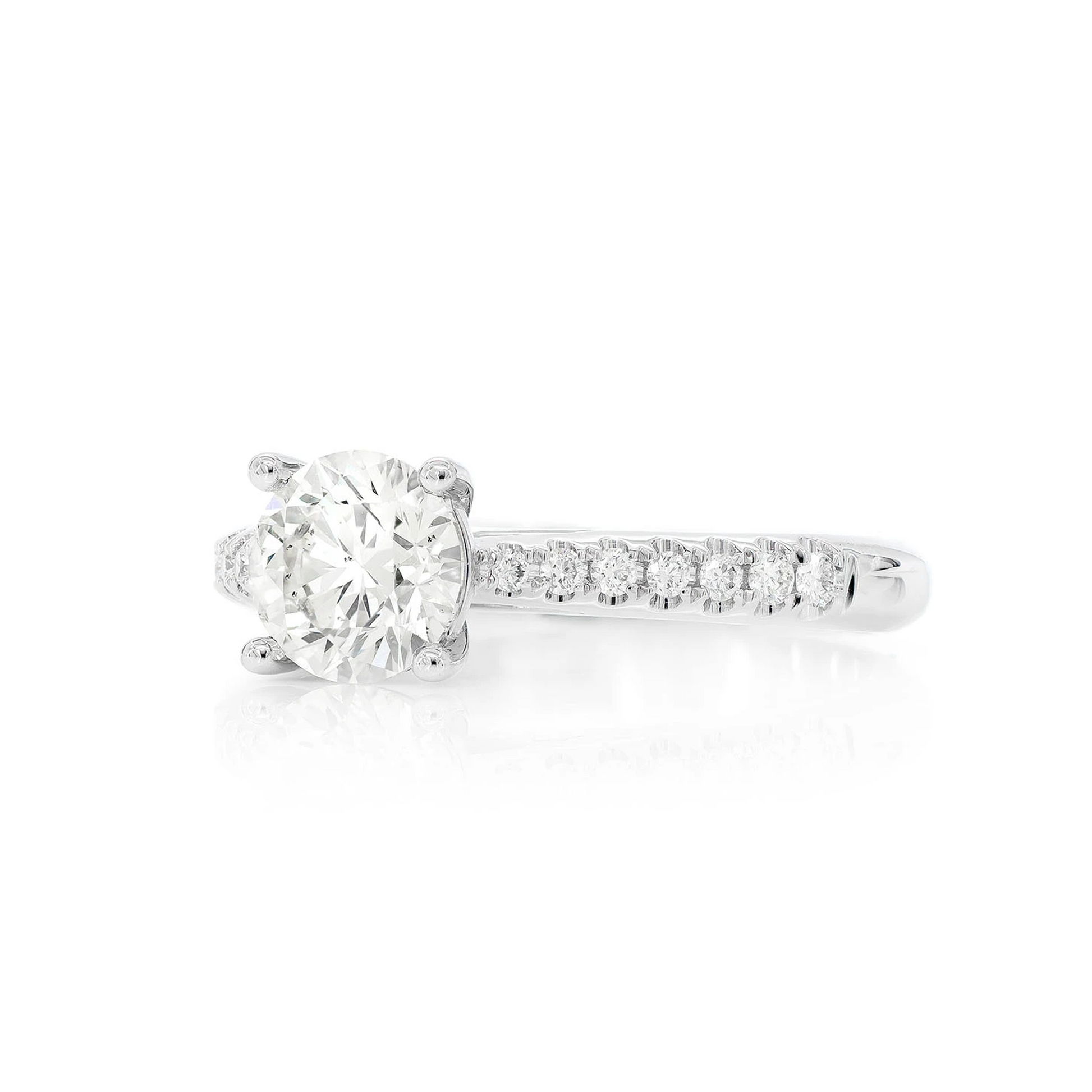 1ct Round Natural Diamond Solitaire Engagement Ring in 14K white gold, angled view