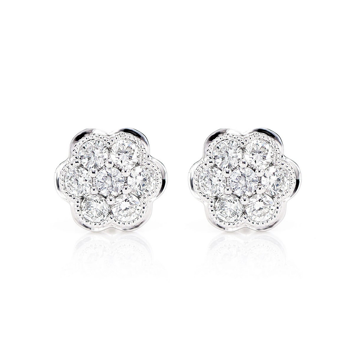 Milgrain Flower Cluster Diamond Stud Earrings 0.25ctw