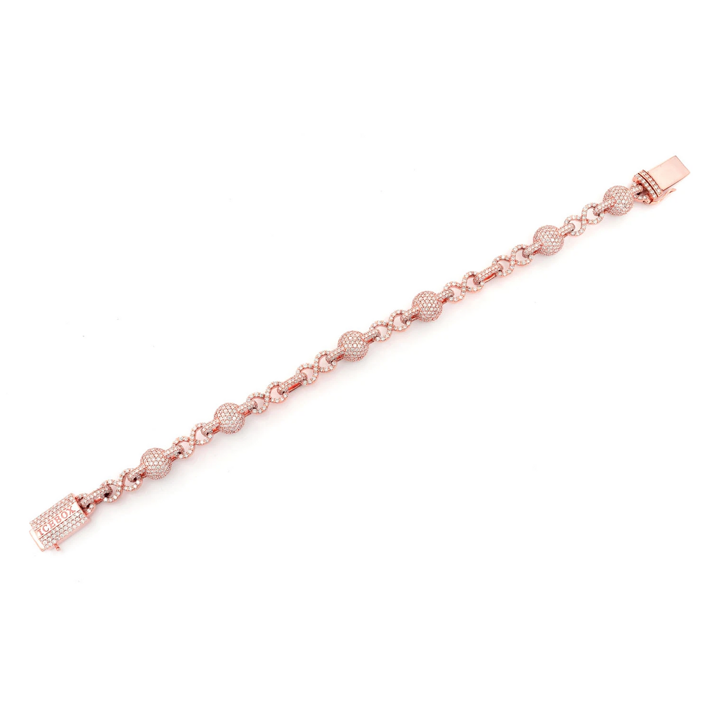 Infinity Bead Link Diamond Bracelet in 14K rose gold, alternate view