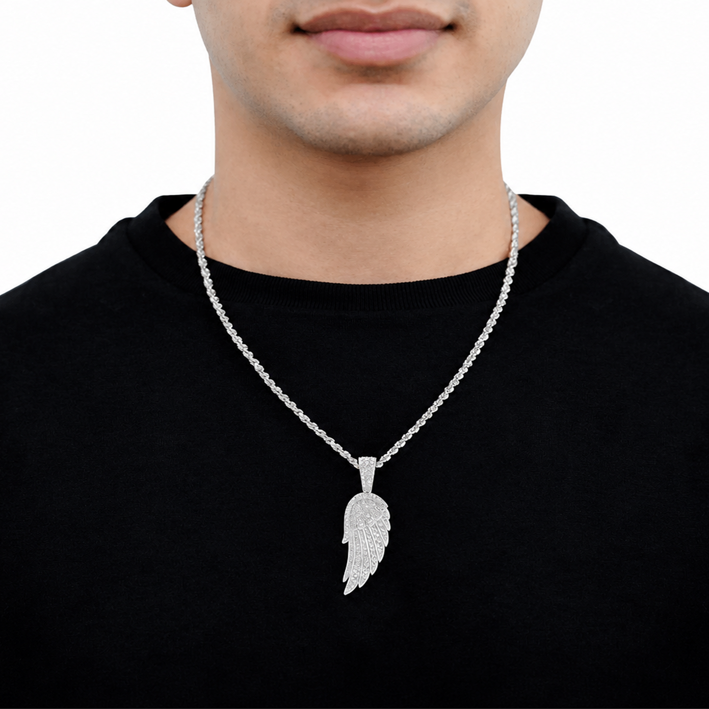 Angel Wing Feather Diamond Pendant in 14K white gold, Statement | 2.35ctw, angled view