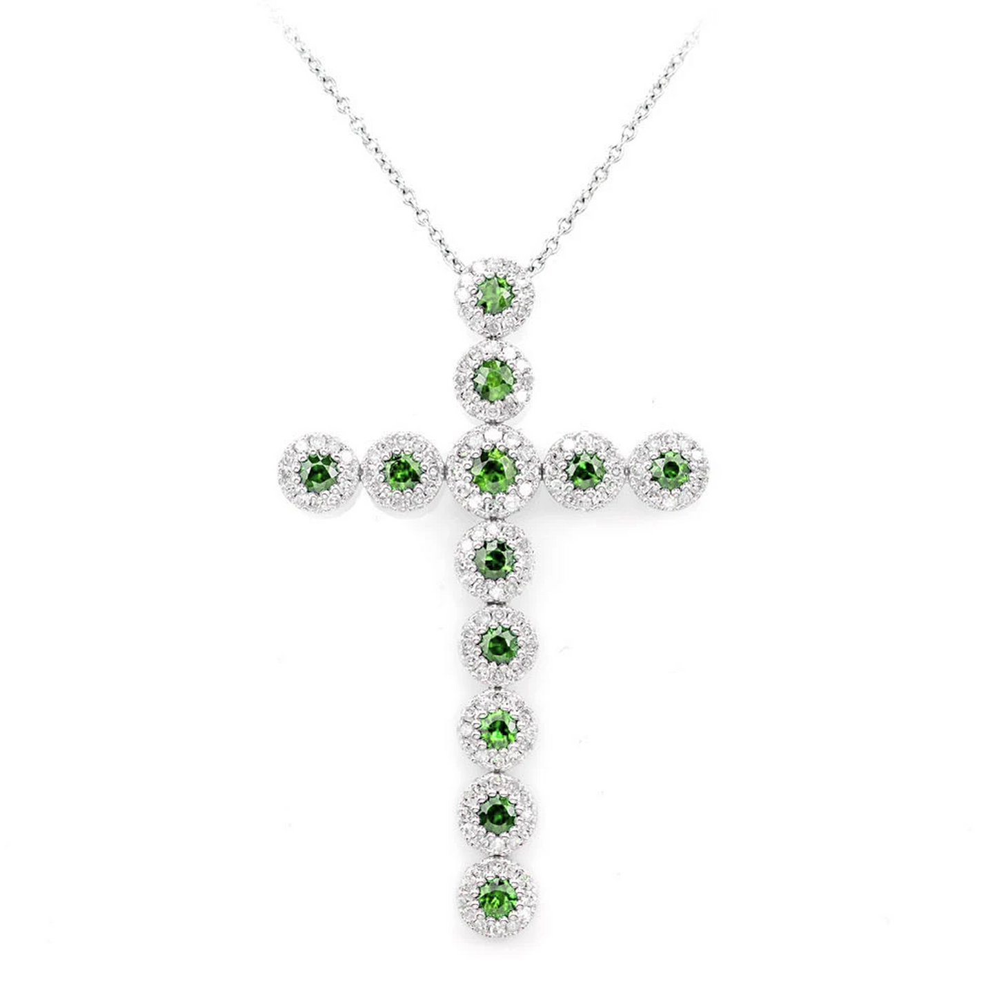 Emerald and Diamond Halo Cross Necklace
