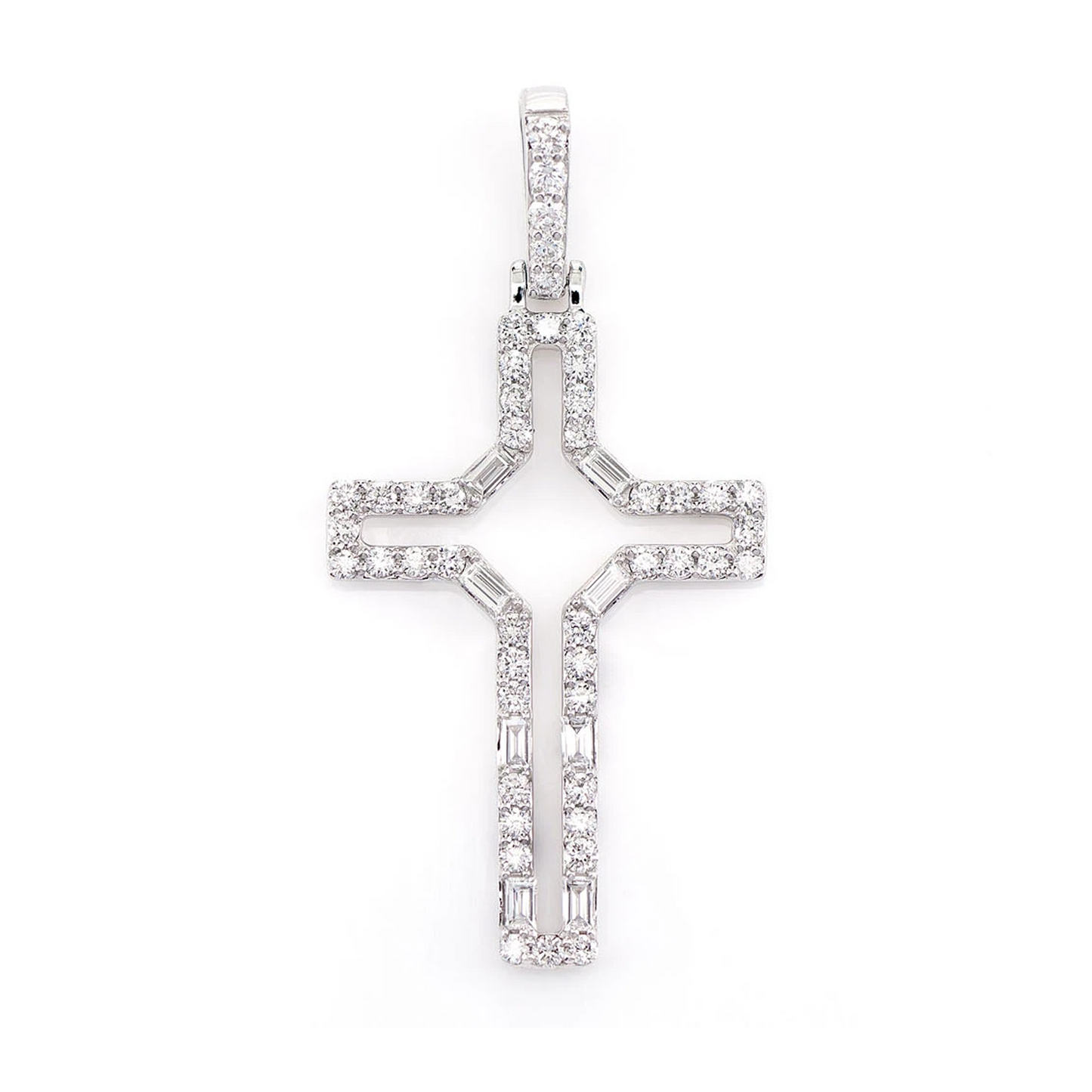 Open Round and Baguette Diamond Cross Pendant