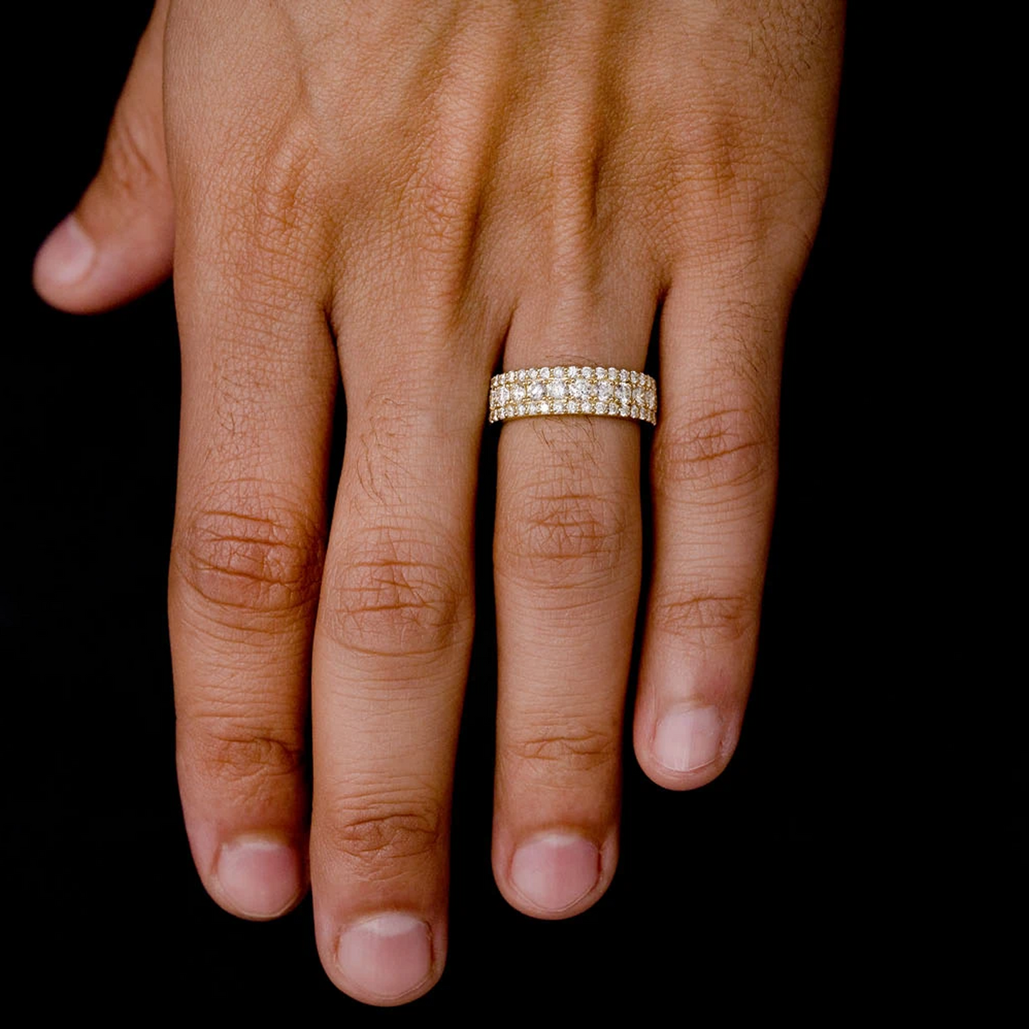 Three Row Flat Band Ring in 14K yellow gold, alternate view