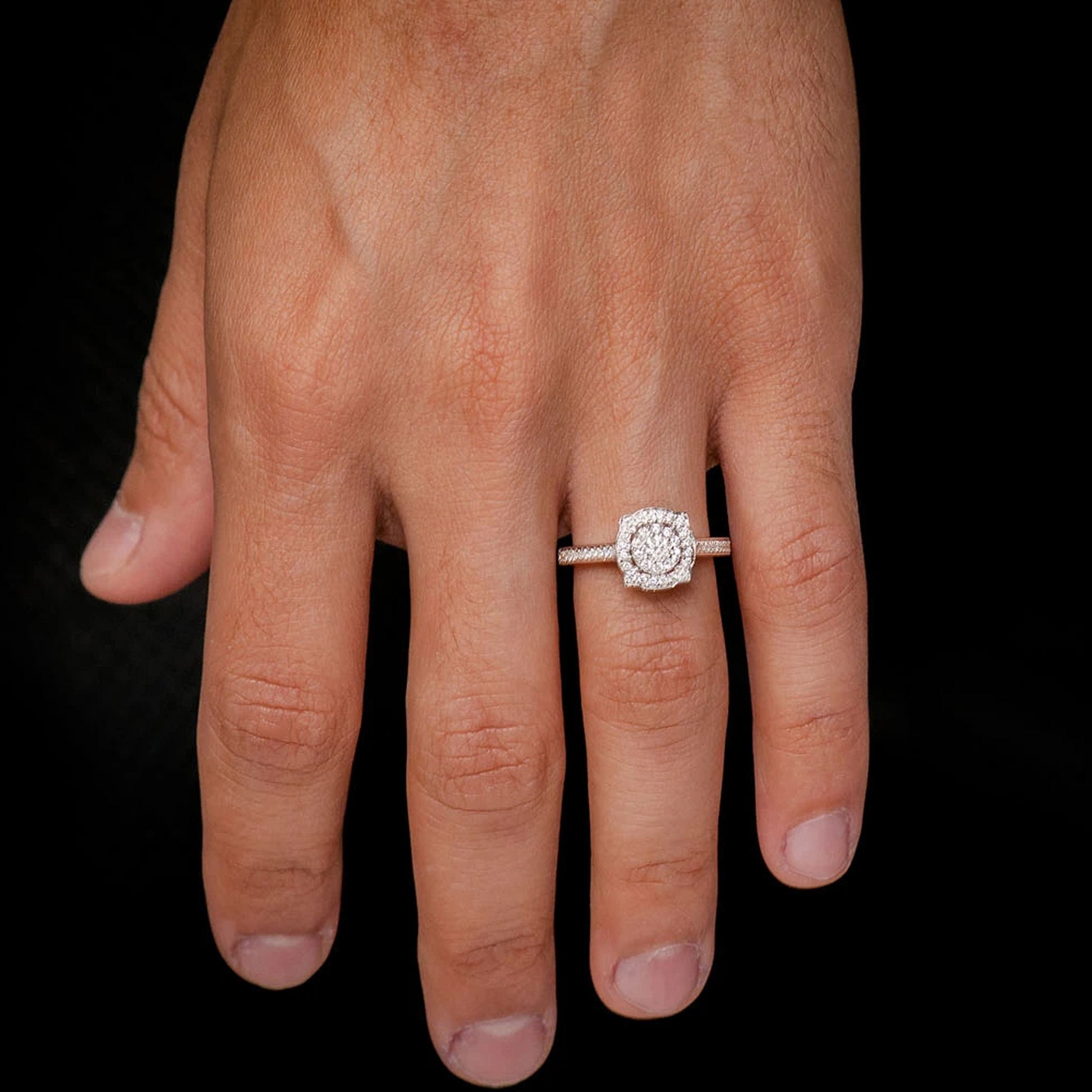 Single Band Square & Round Engagement Ring in 14K white gold, side view