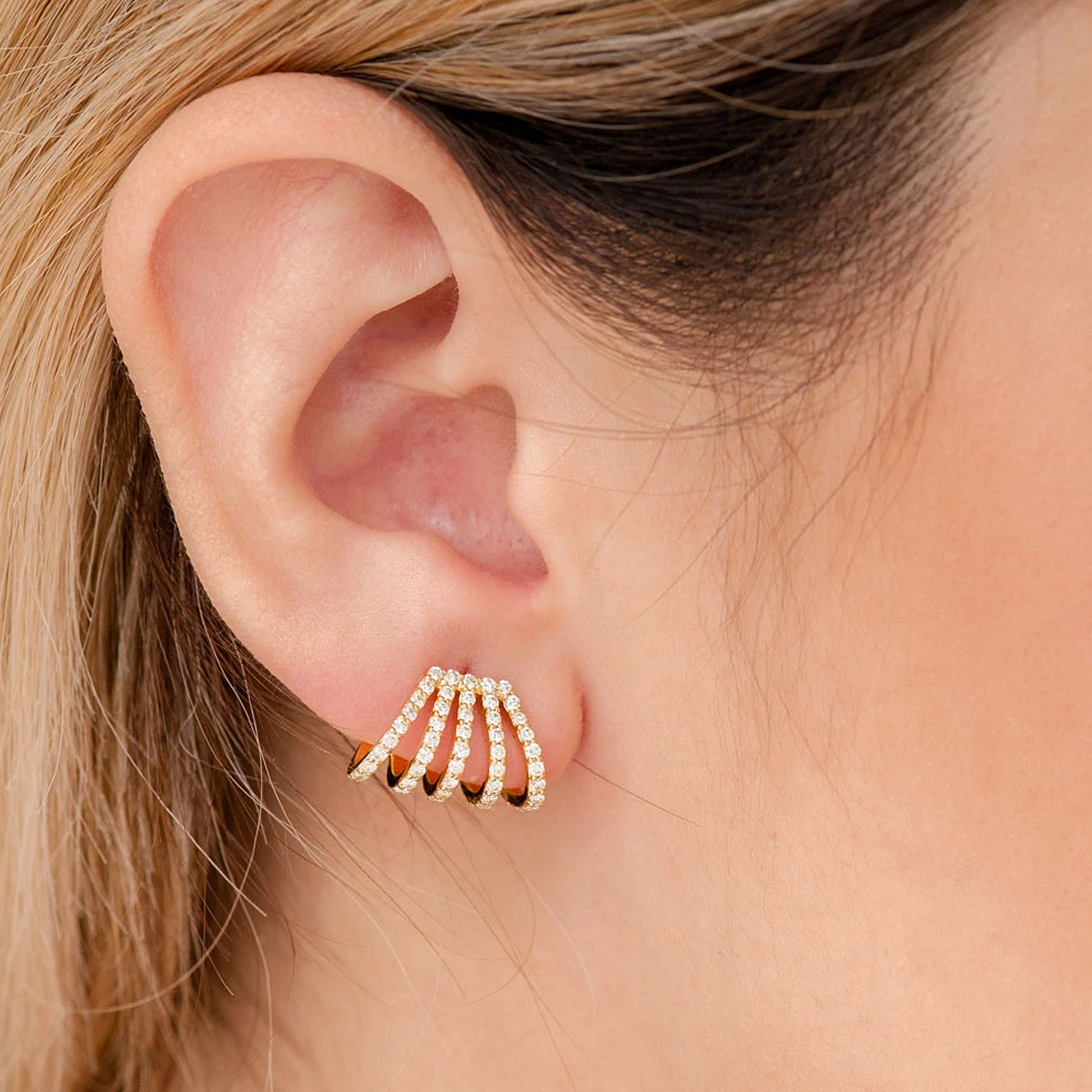 Five Row Diamond Ear Cuffs in 14K rose gold, angled view