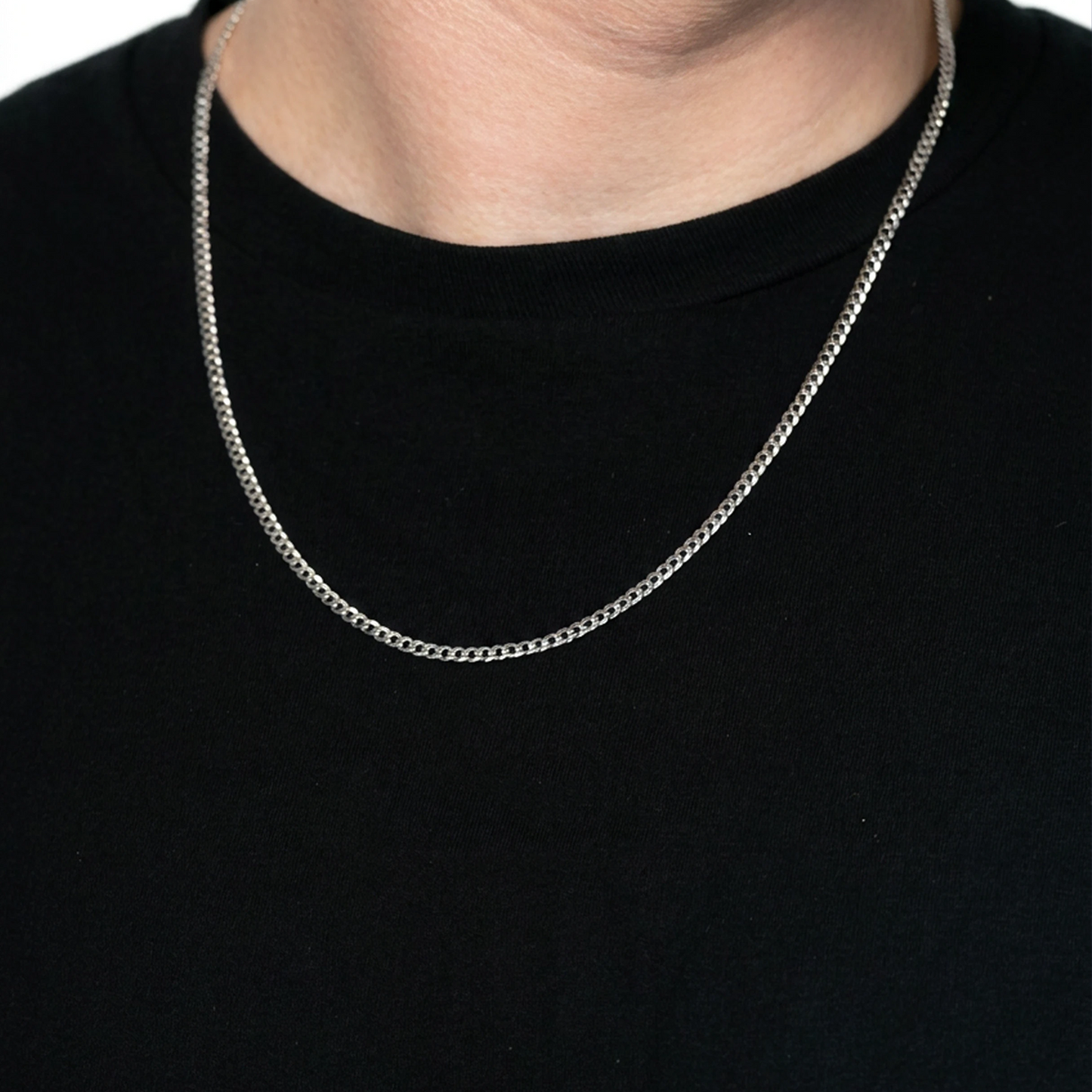 Sterling Silver Flat Curb Chain in 925 sterling silver, 3mm width, alternate view