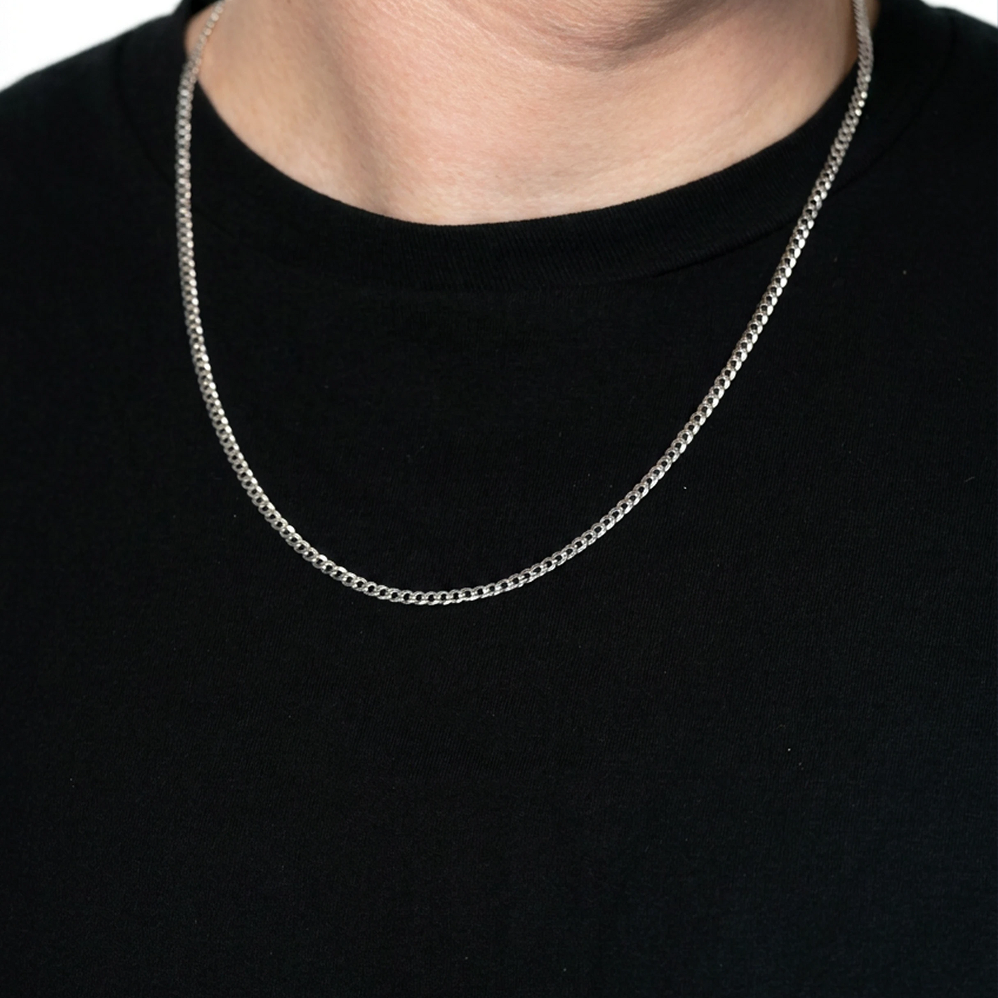 Sterling Silver Flat Curb Chain in 925 sterling silver, 3mm width, alternate view