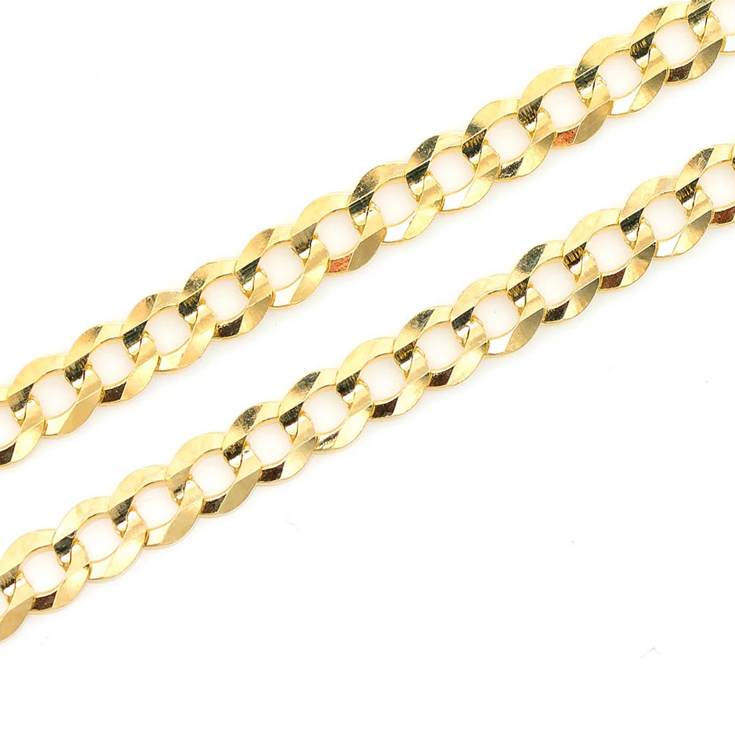 Flat Curb Gold Chain in 14K yellow gold, 2.5mm width, angled view