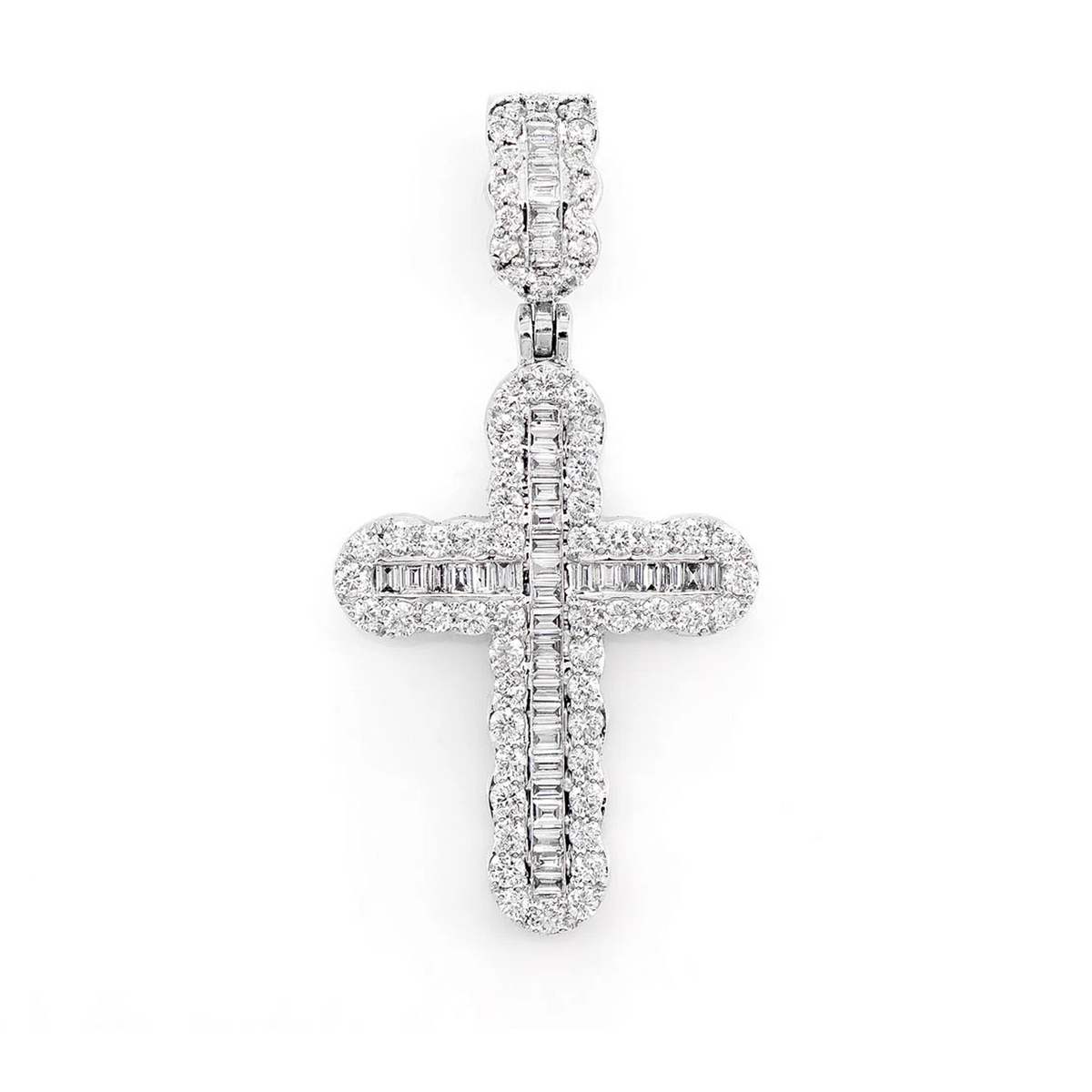 Round and Baguette Diamond Cross Pendant