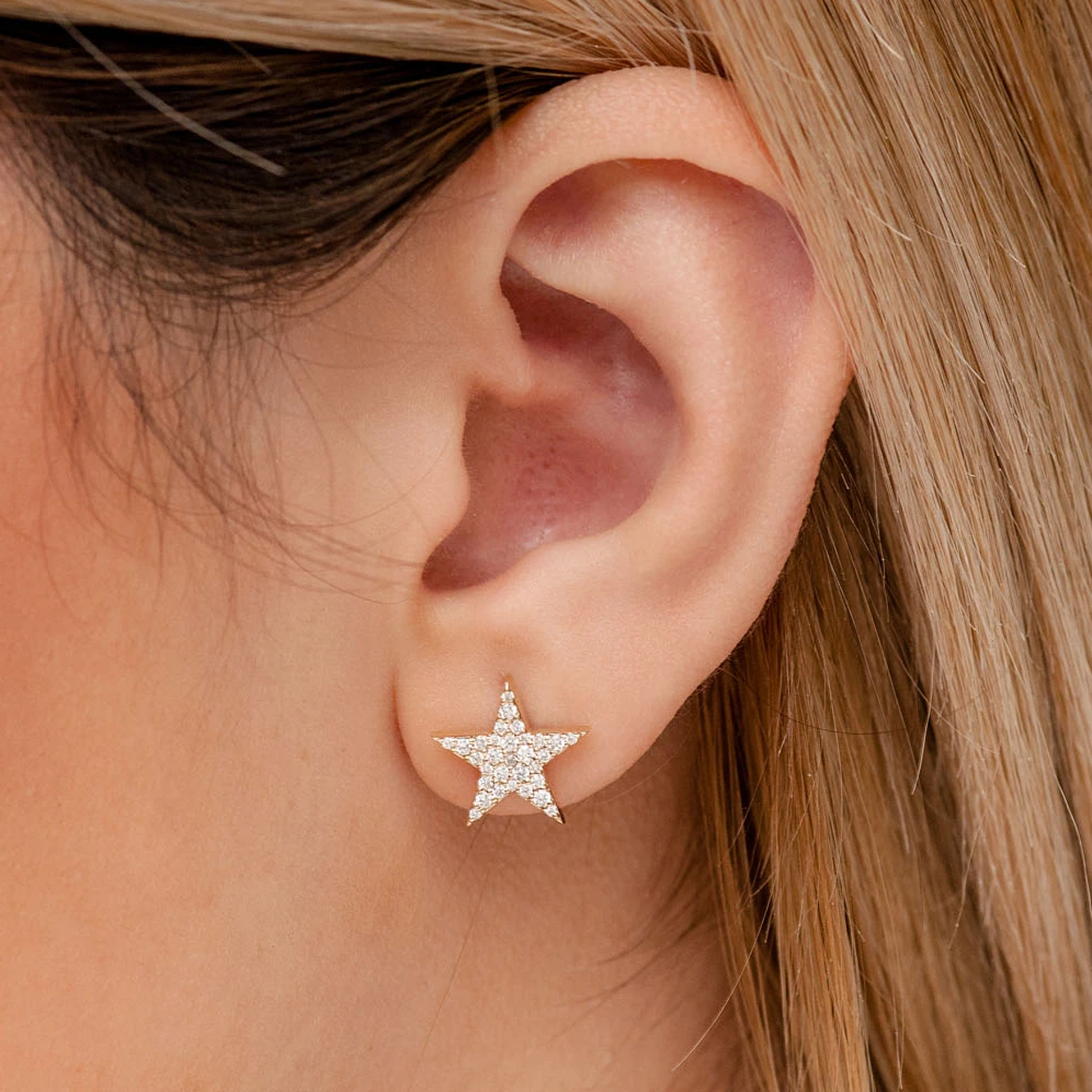 Five Point Star Diamond Stud Earrings in 14K white gold, angled view