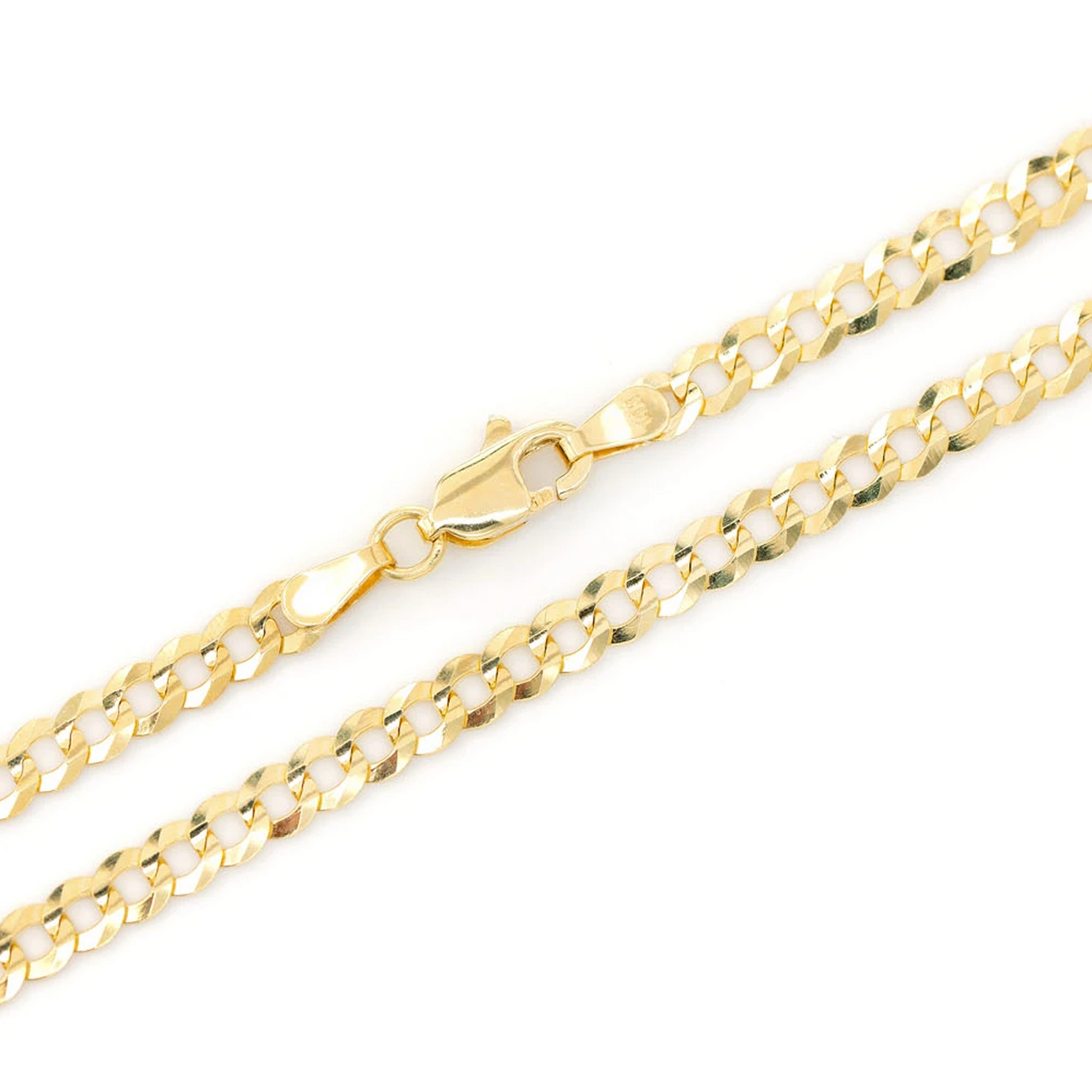 Flat Curb Gold Chain in 14K yellow gold, 3.5mm width, detail view