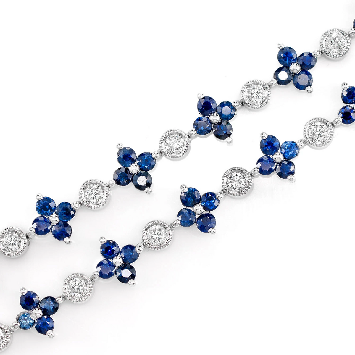 Sapphire Flower and Diamond Bezel Necklace
