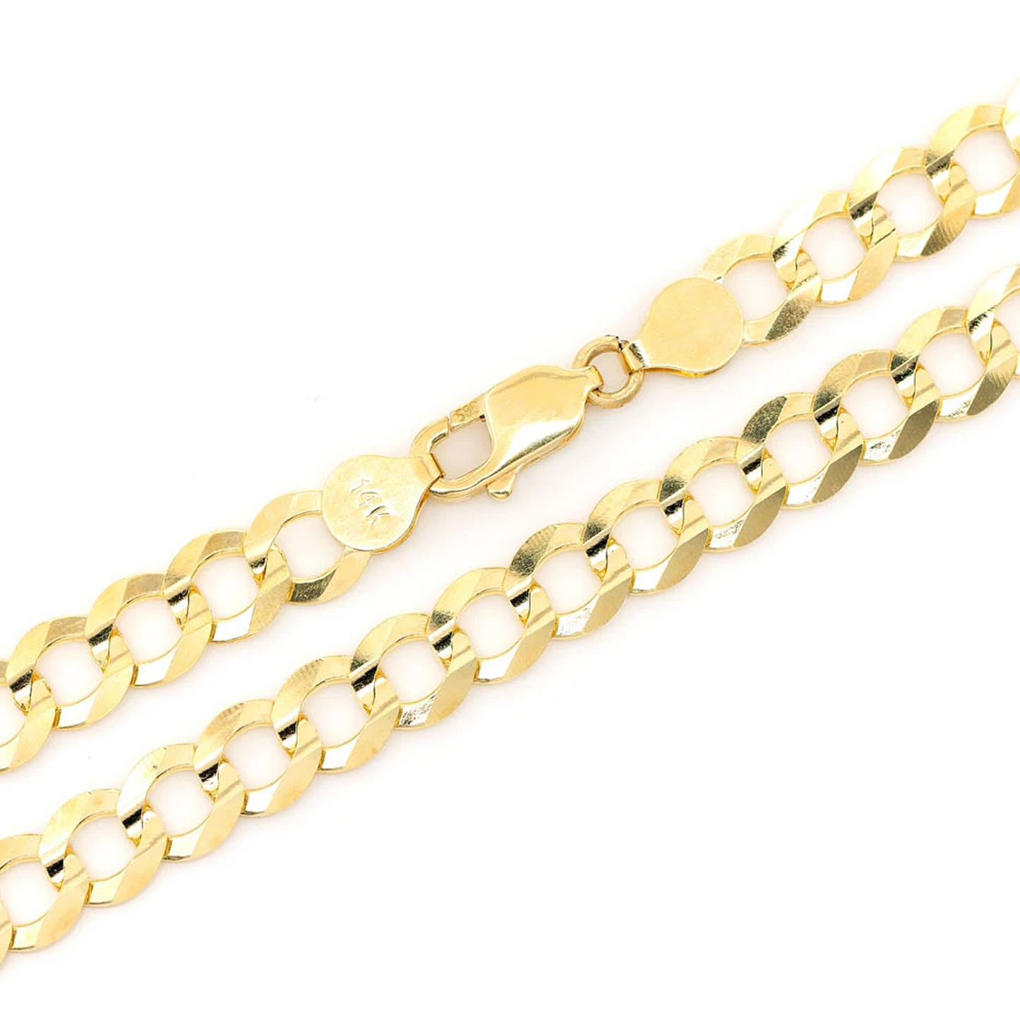 Flat Curb Gold Chain in 14K yellow gold, 7mm width, detail view