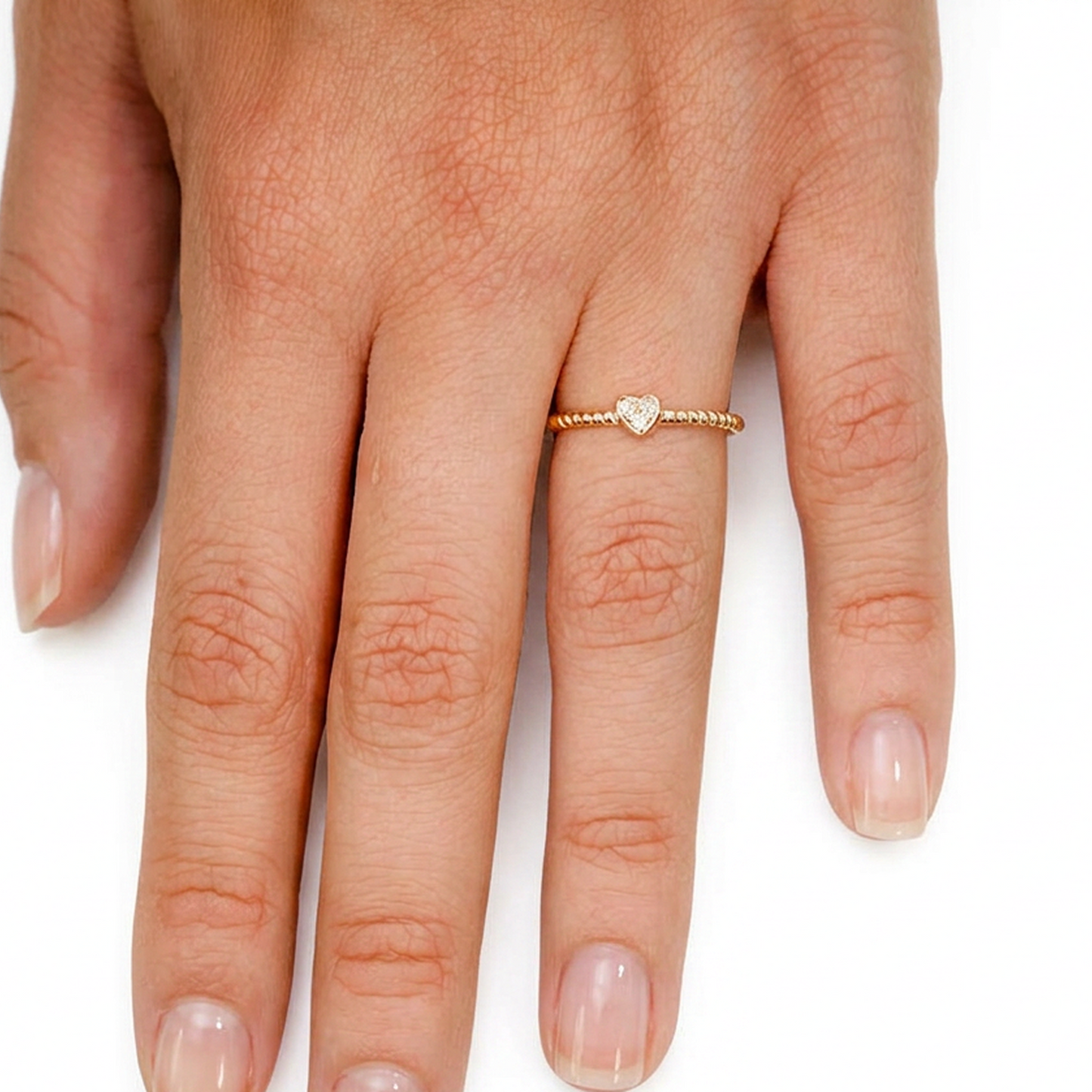 Heart Rope Diamond Ring in 14K yellow gold, alternate view