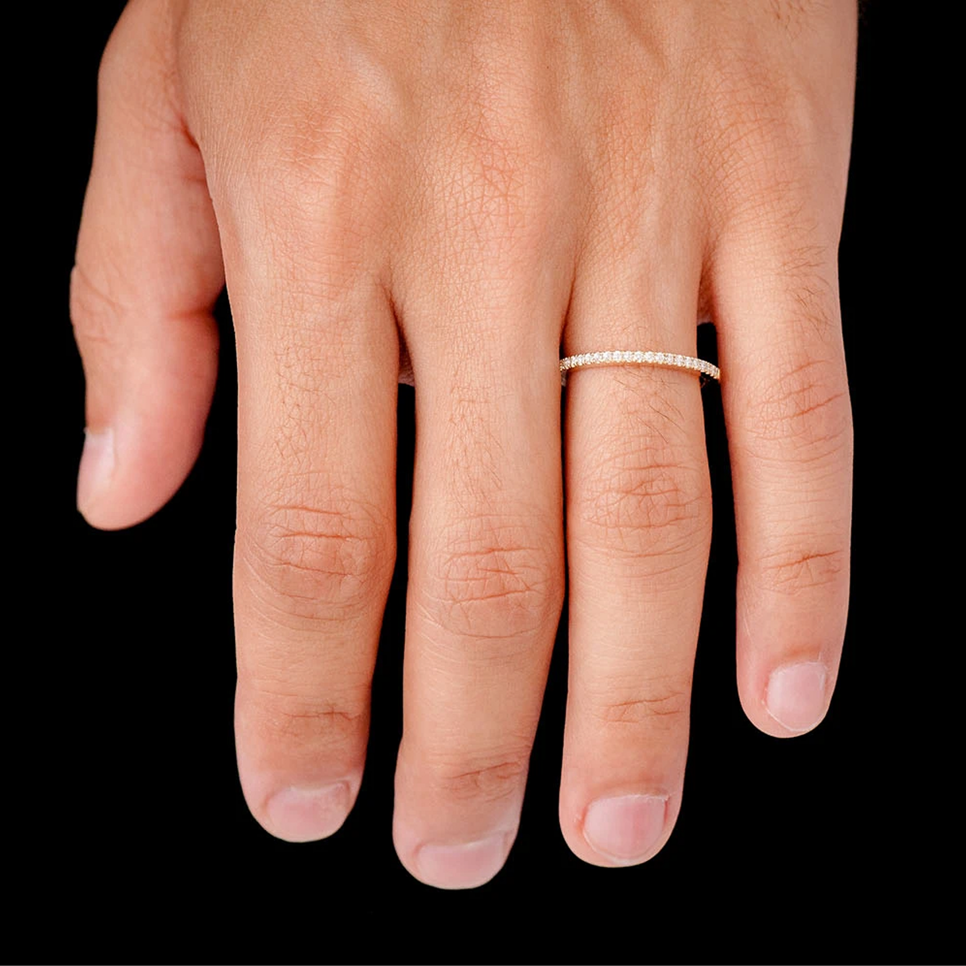 Bold Single Row Band Ring in 14K rose gold, worn view