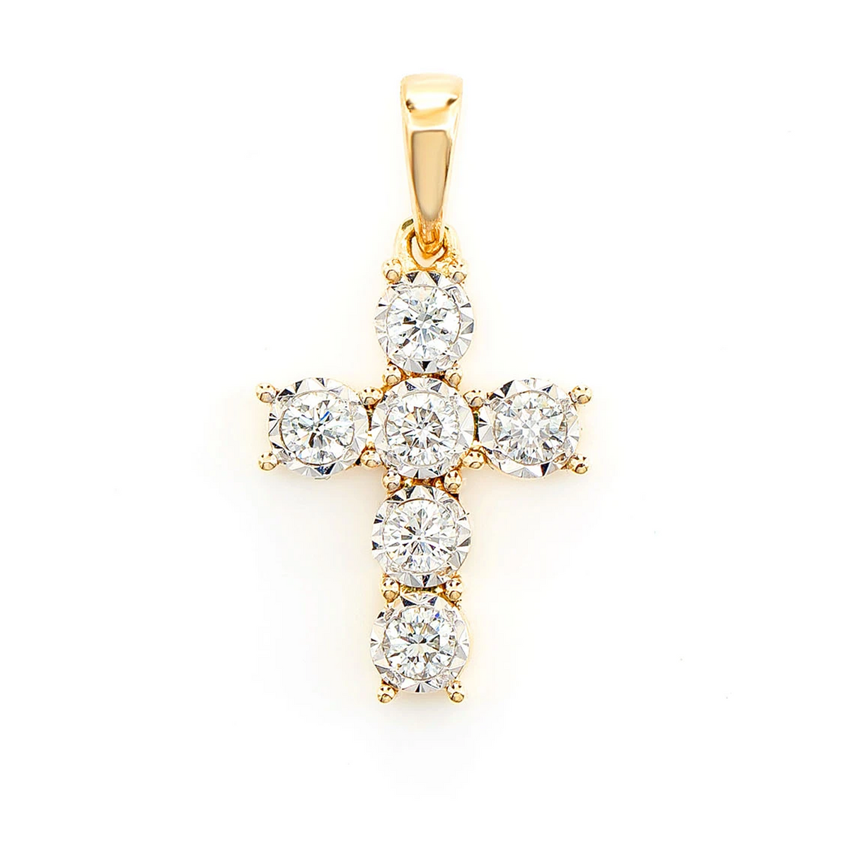 Six Stone Miracle Set Diamond Cross Pendant 0.20ctw