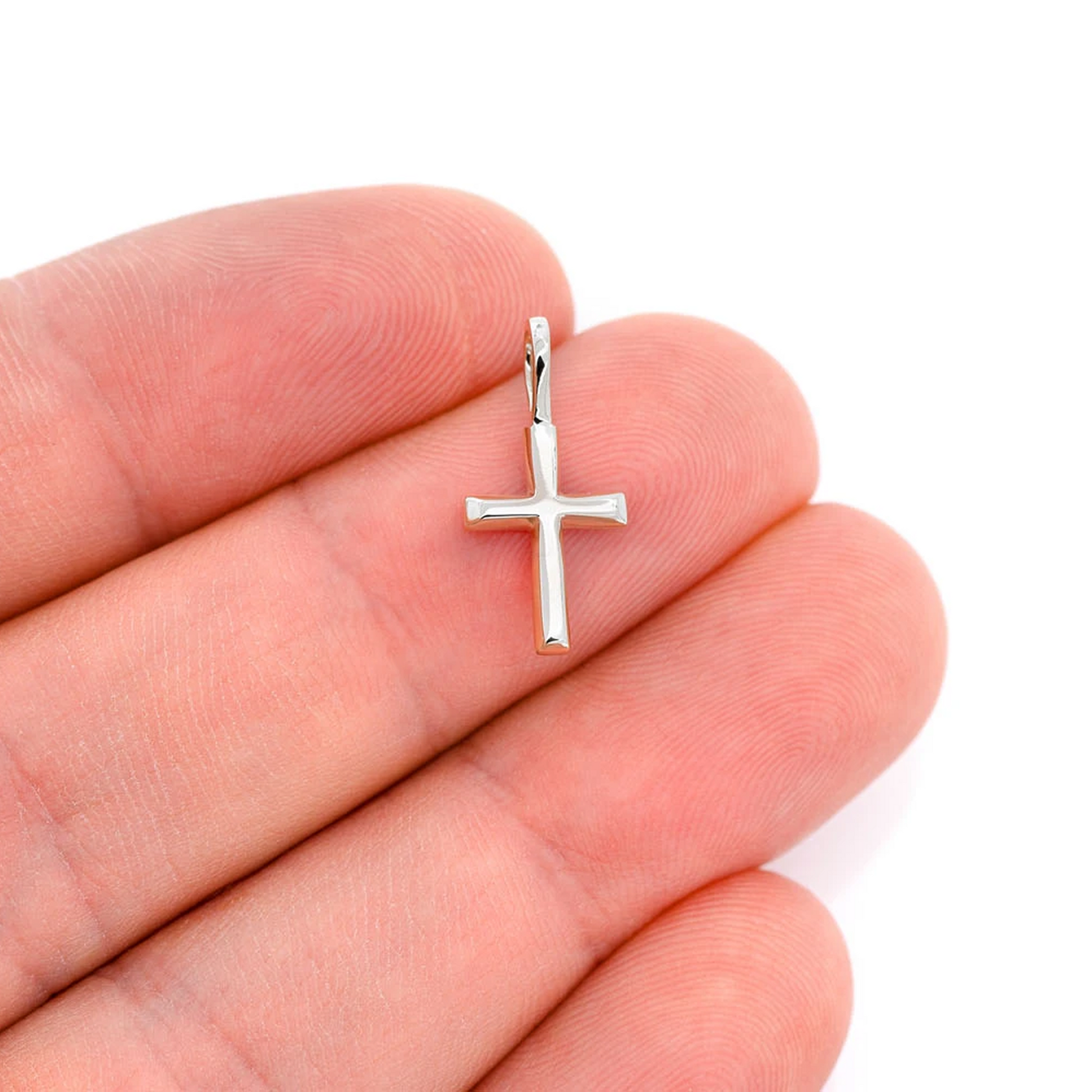 Angle Solid Gold Cross in 14K white gold, angled view
