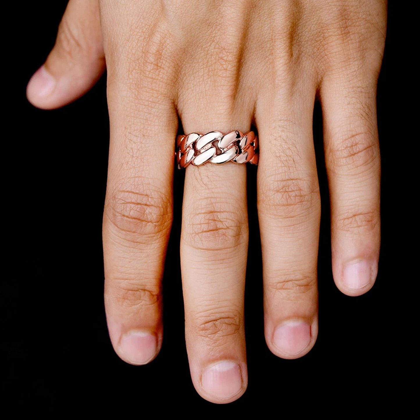 Solid Gold Cuban Ring in 14K rose gold, alternate view 2