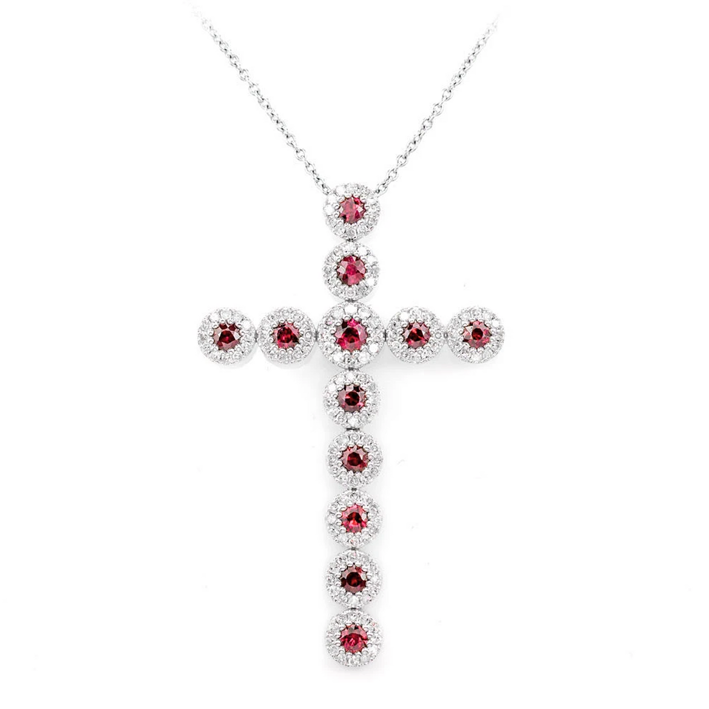 Ruby and Diamond Halo Cross Necklace