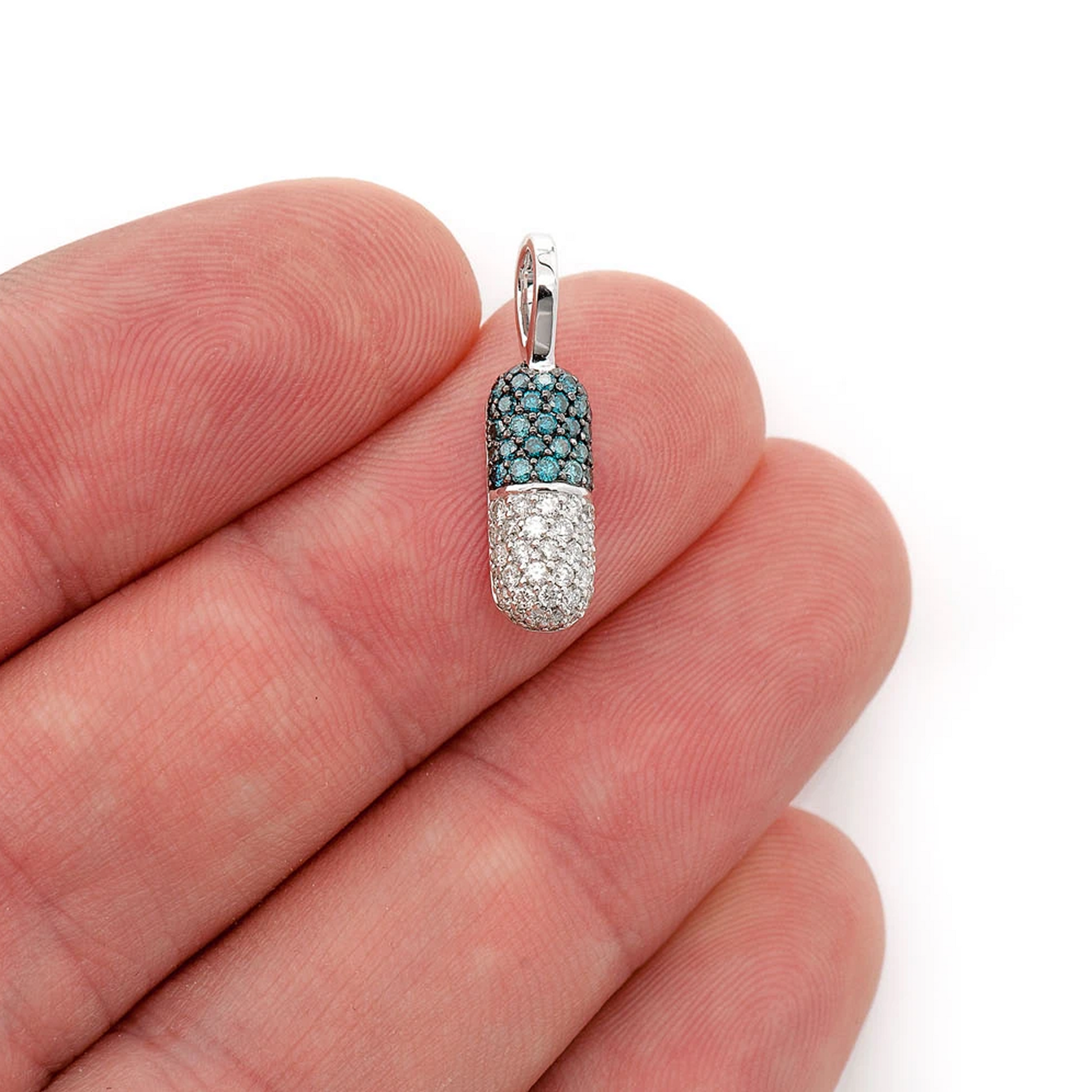 Blue Pill Diamond Pendant in 14K rose gold, angled view