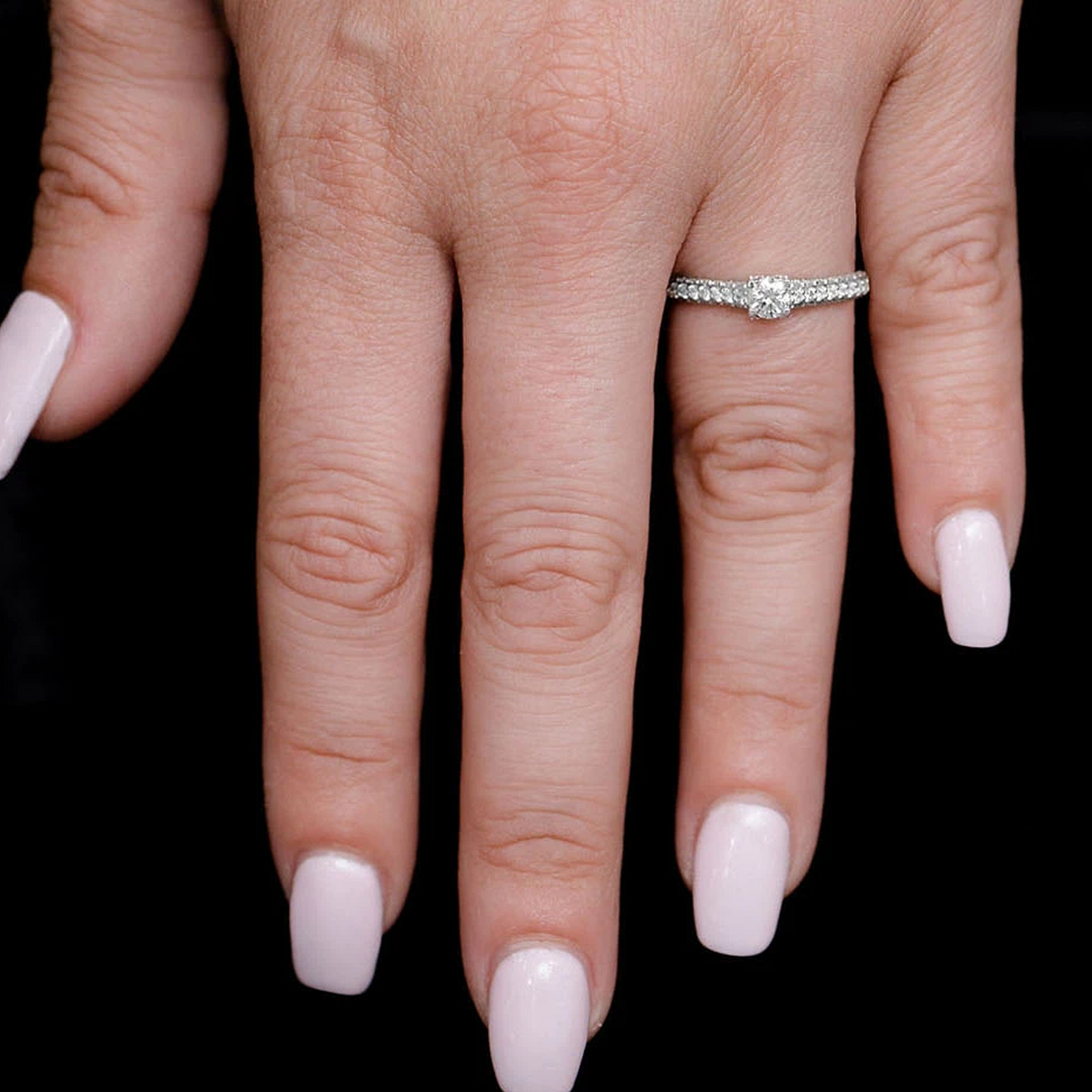 Cathedral Pavé Diamond Engagement Ring in 14K white gold, worn view