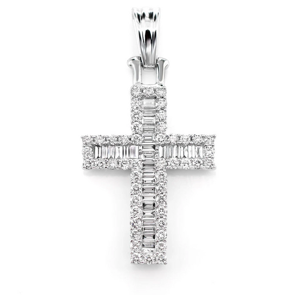 Baguette Halo Diamond Cross Pendant