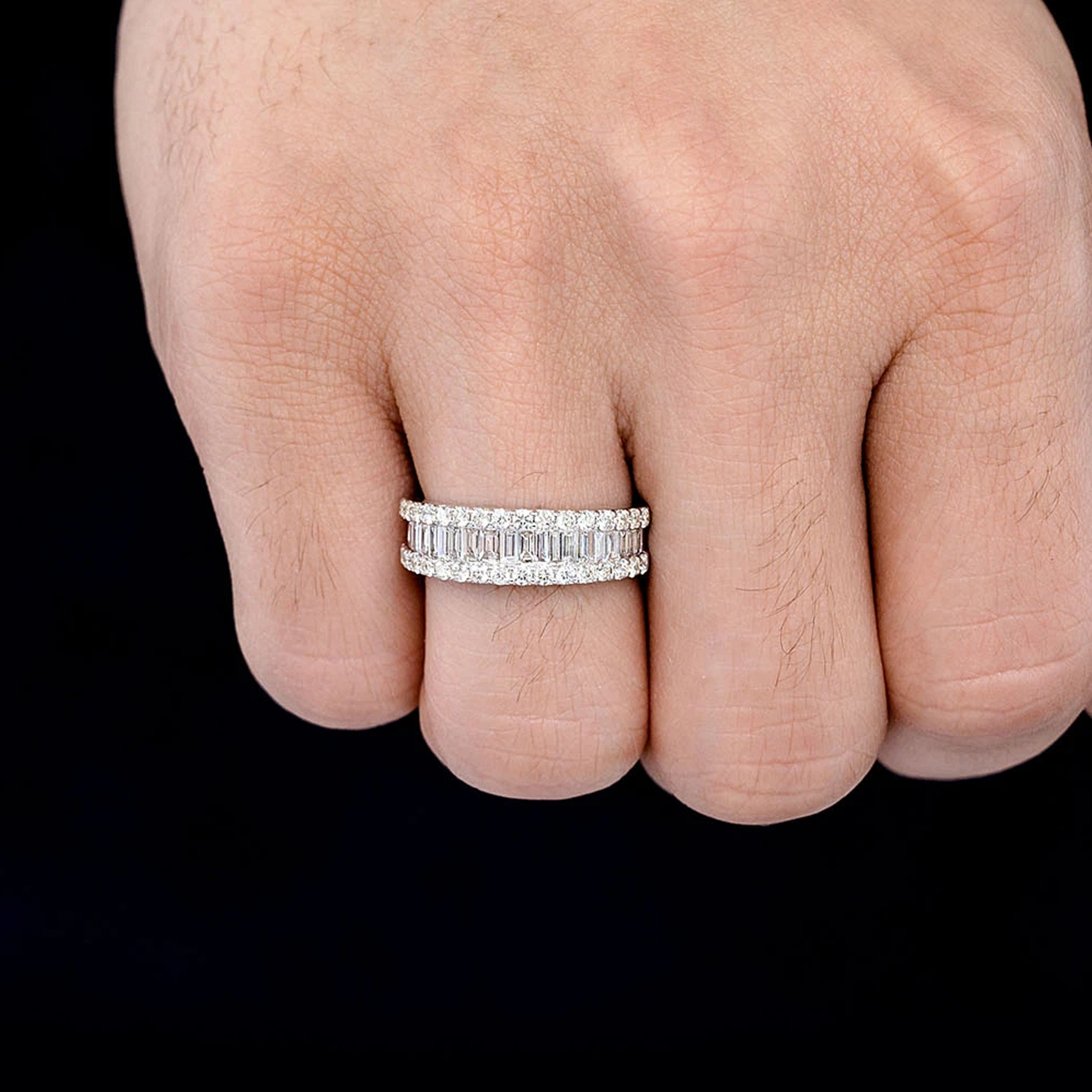 Baguette & Round Border Diamond Ring in 14K rose gold, alternate view