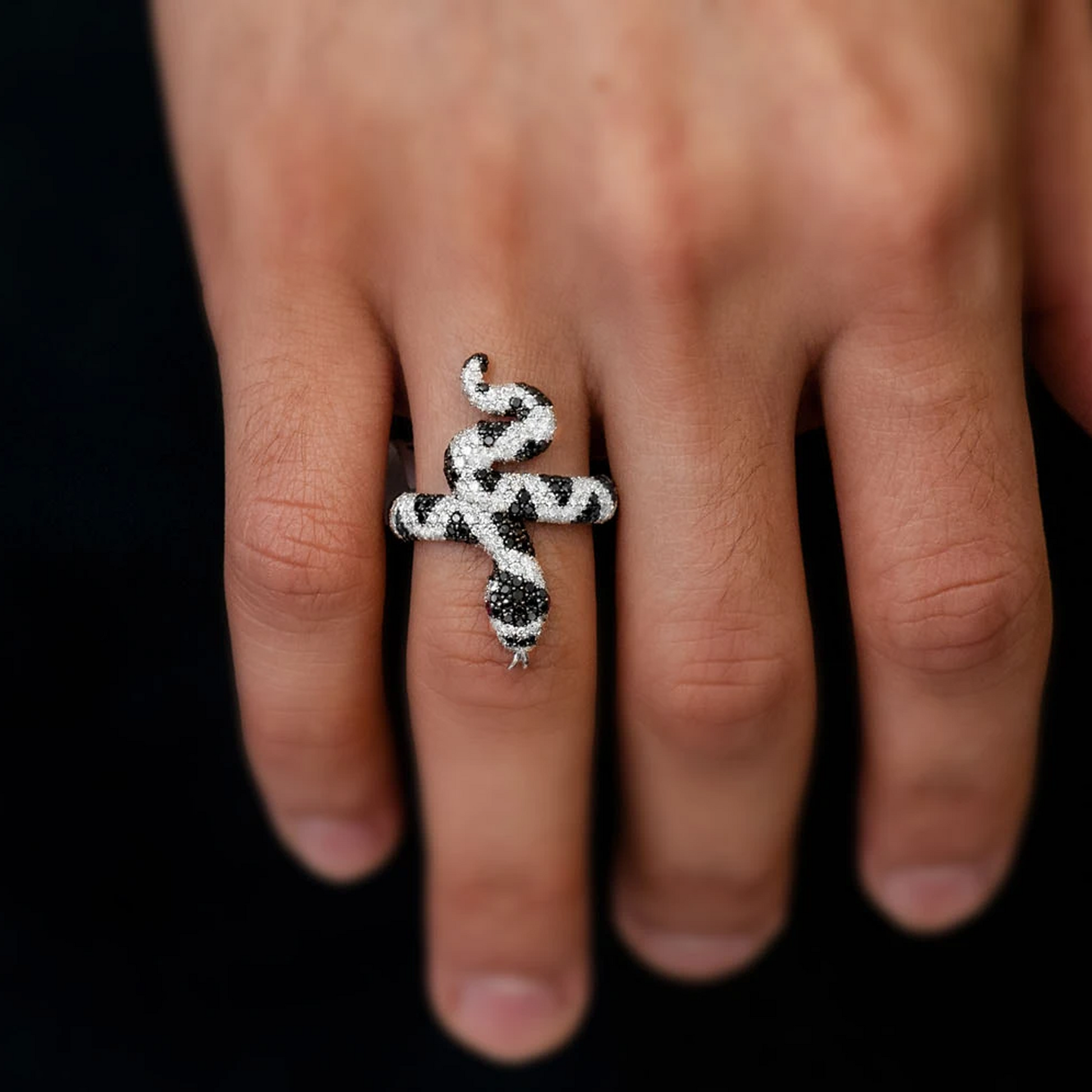 Snake Diamond Ring in 14K yellow gold, Black Diamond, alternate view