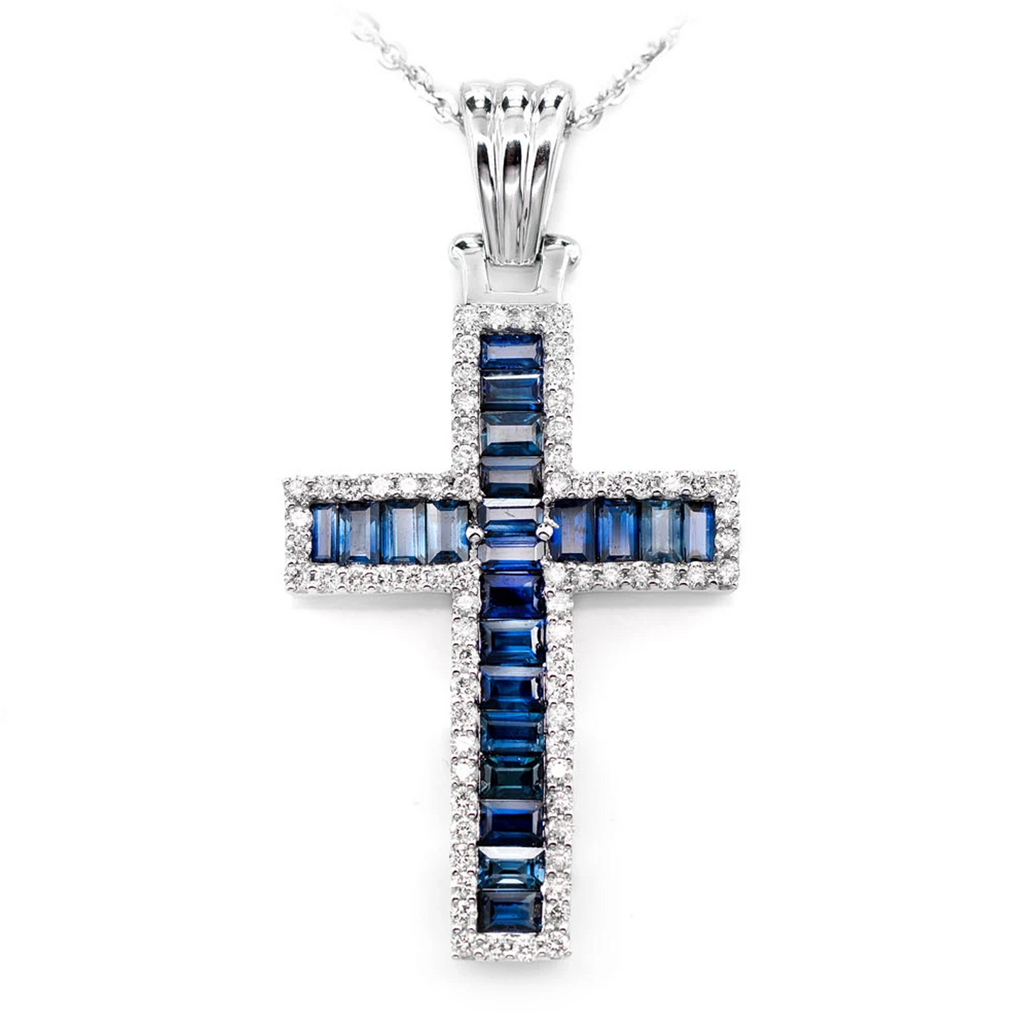 Sapphire Cross with Diamond Halo Necklace