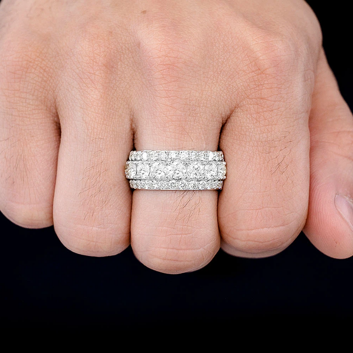 Three Row Diamond Band in 14K white gold, alternate view