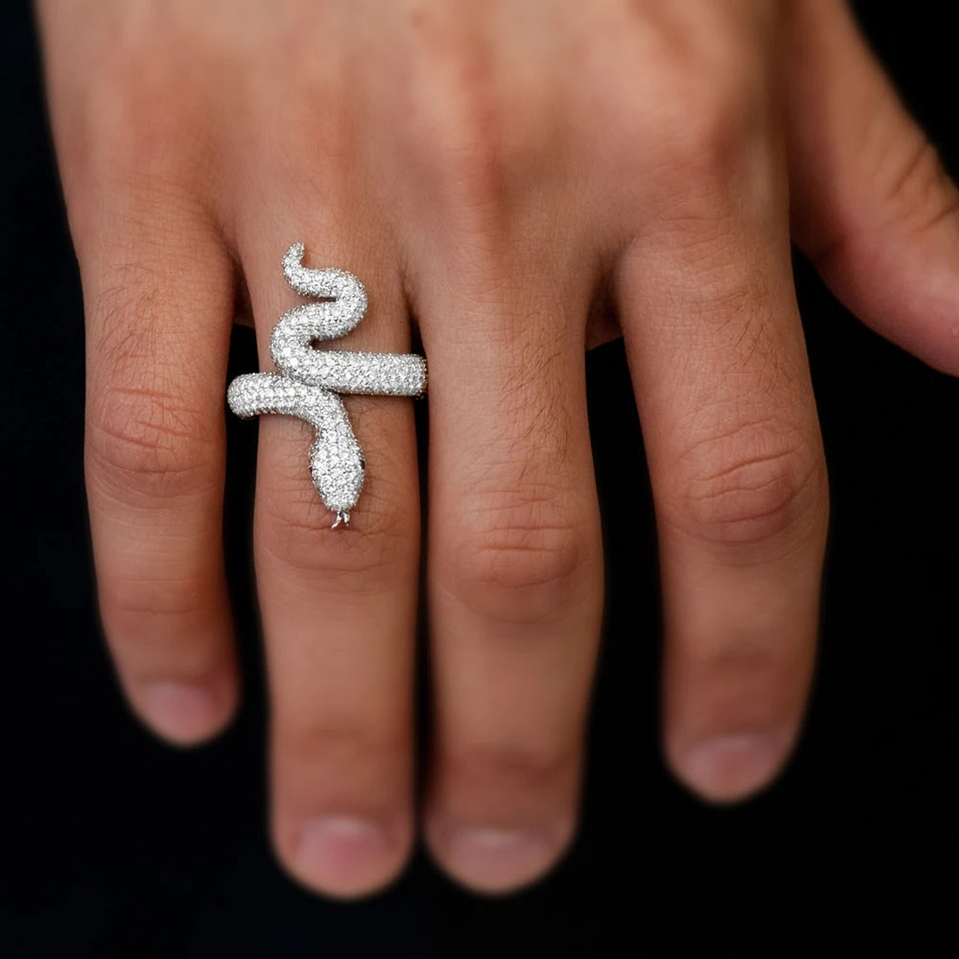 Snake Diamond Ring in 14K white gold, angled view