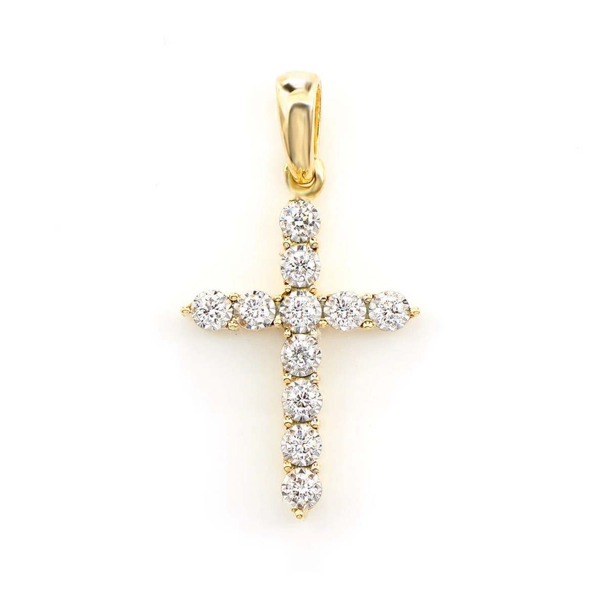 One Row Miracle Set Diamond Cross Pendant 0.12ctw