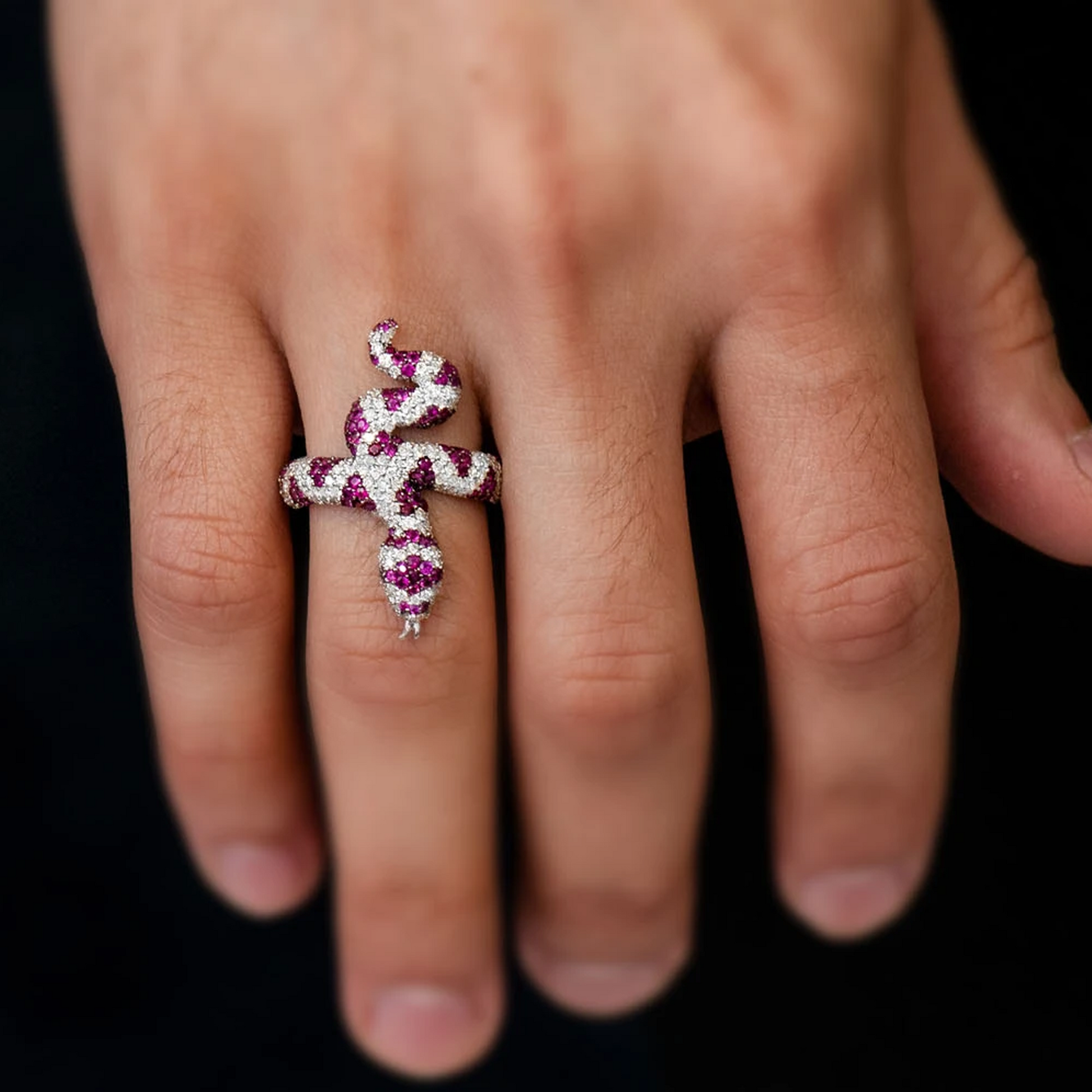 Snake Diamond Ring in 14K white gold, Ruby, alternate view