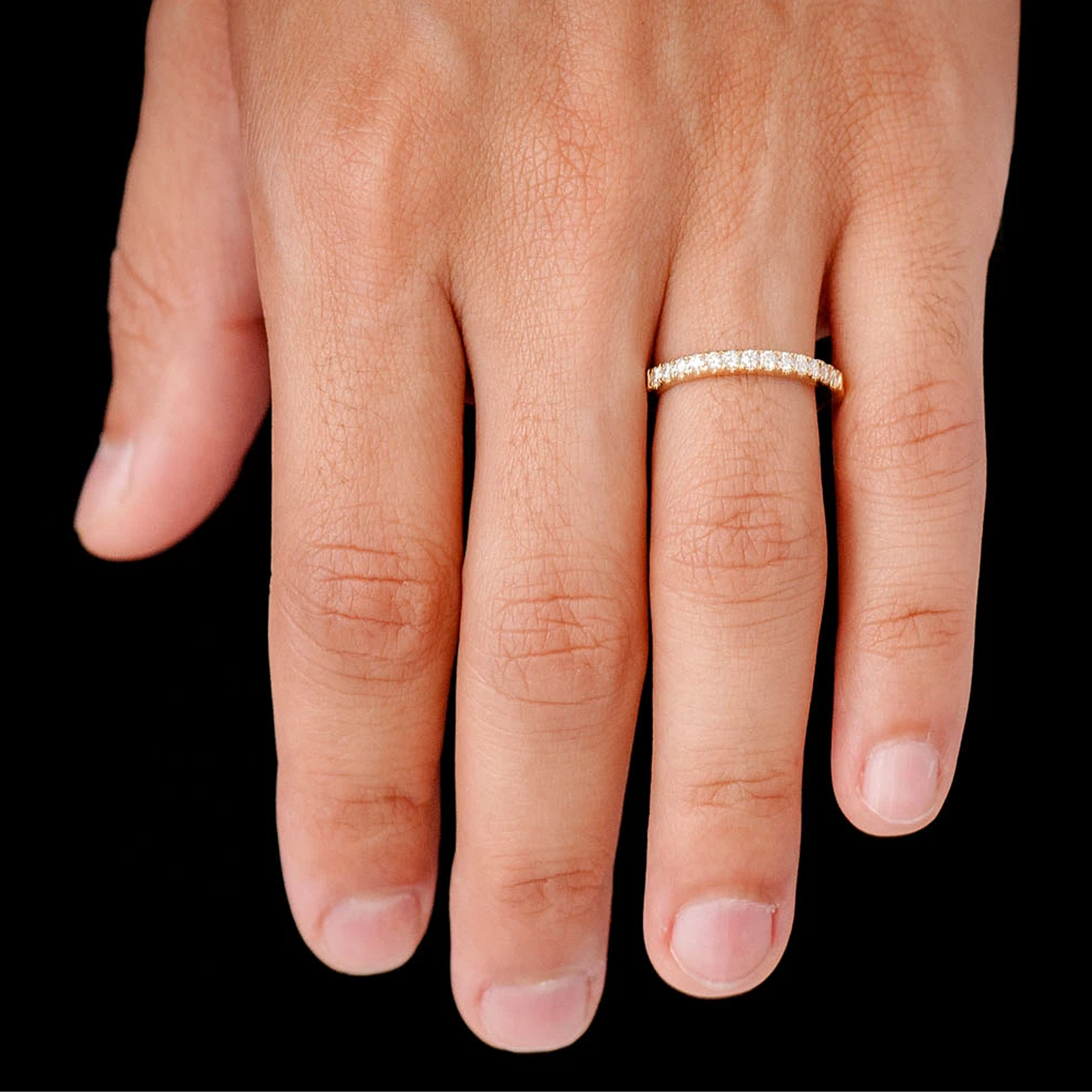 Wide Single Row Band Ring in 14K rose gold, angled view